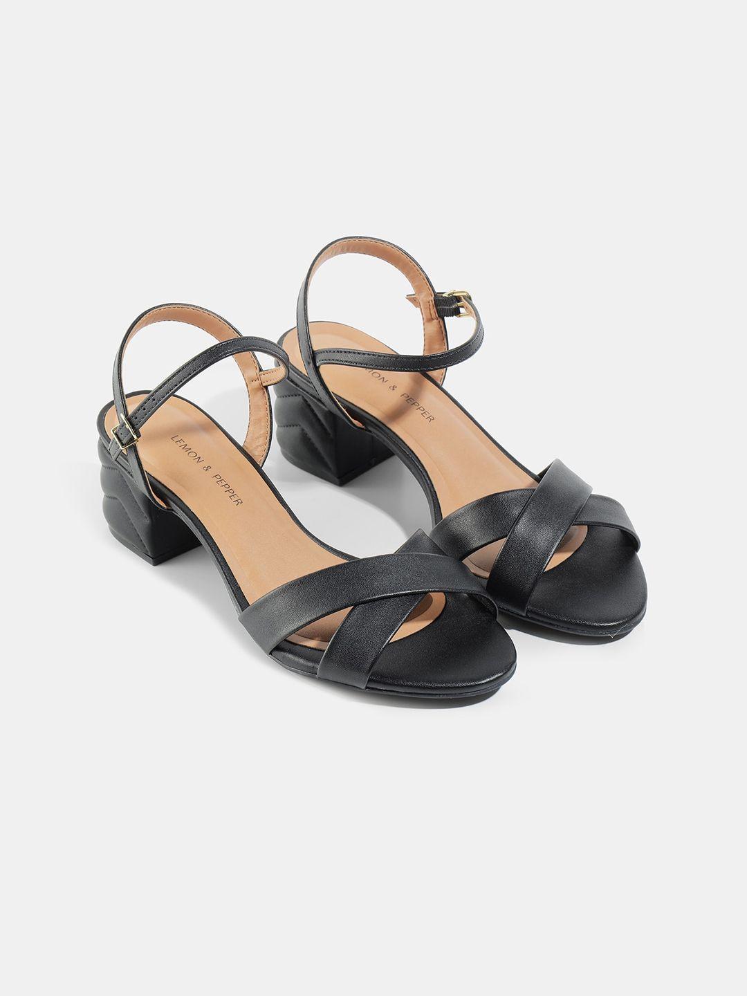 lemon & pepper women black pu block sandals