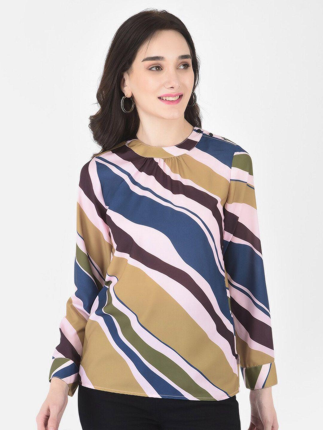 crimsoune club women beige & blue waves print top