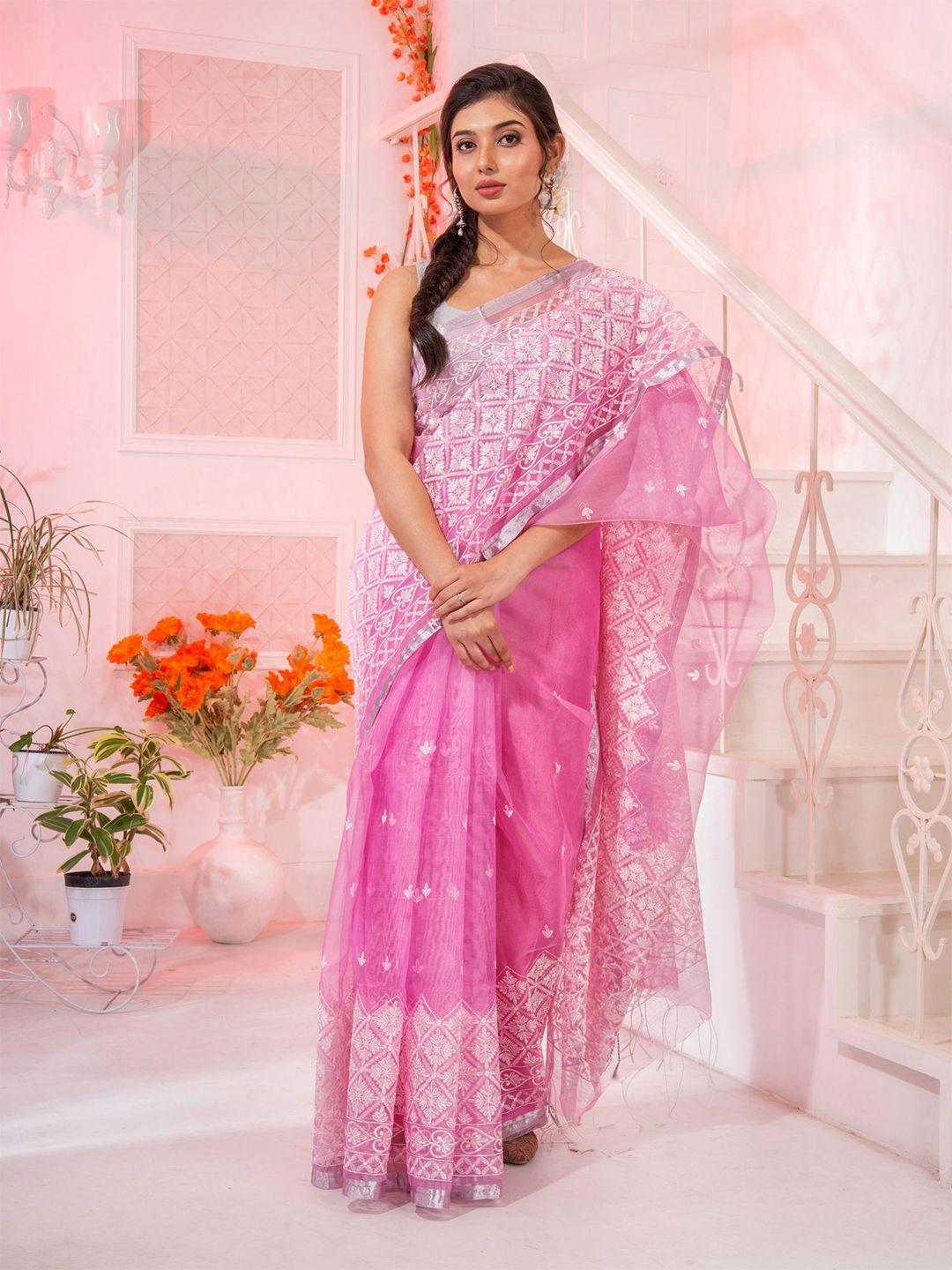 charukriti pink & gold-toned ethnic motifs pure silk saree