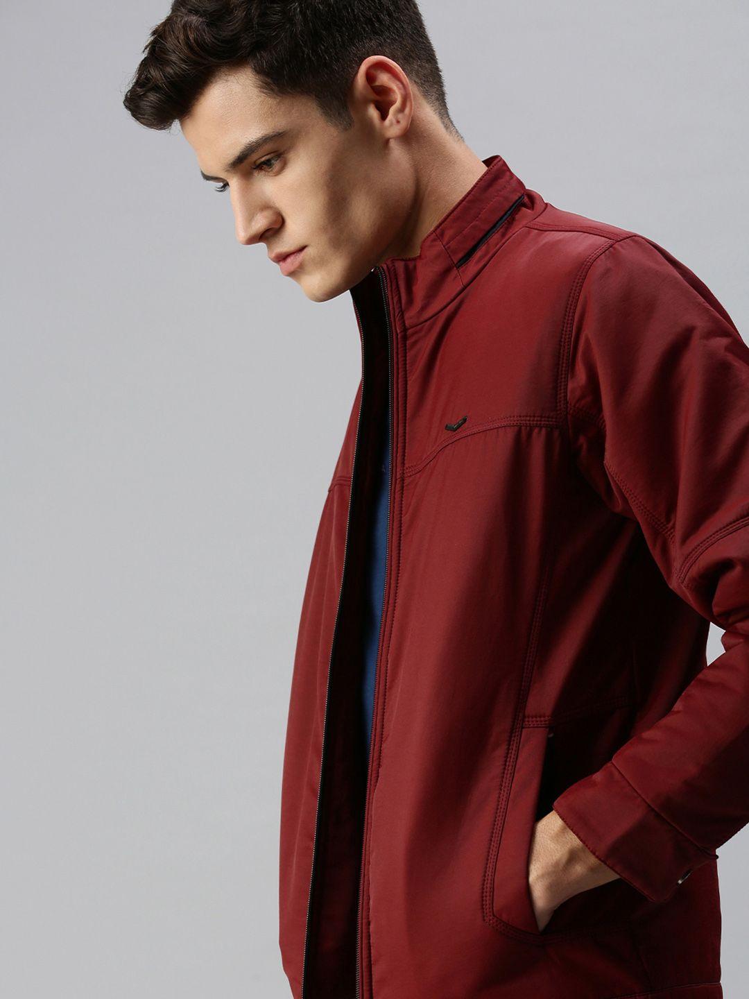 showoff men maroon solid tailored jacket