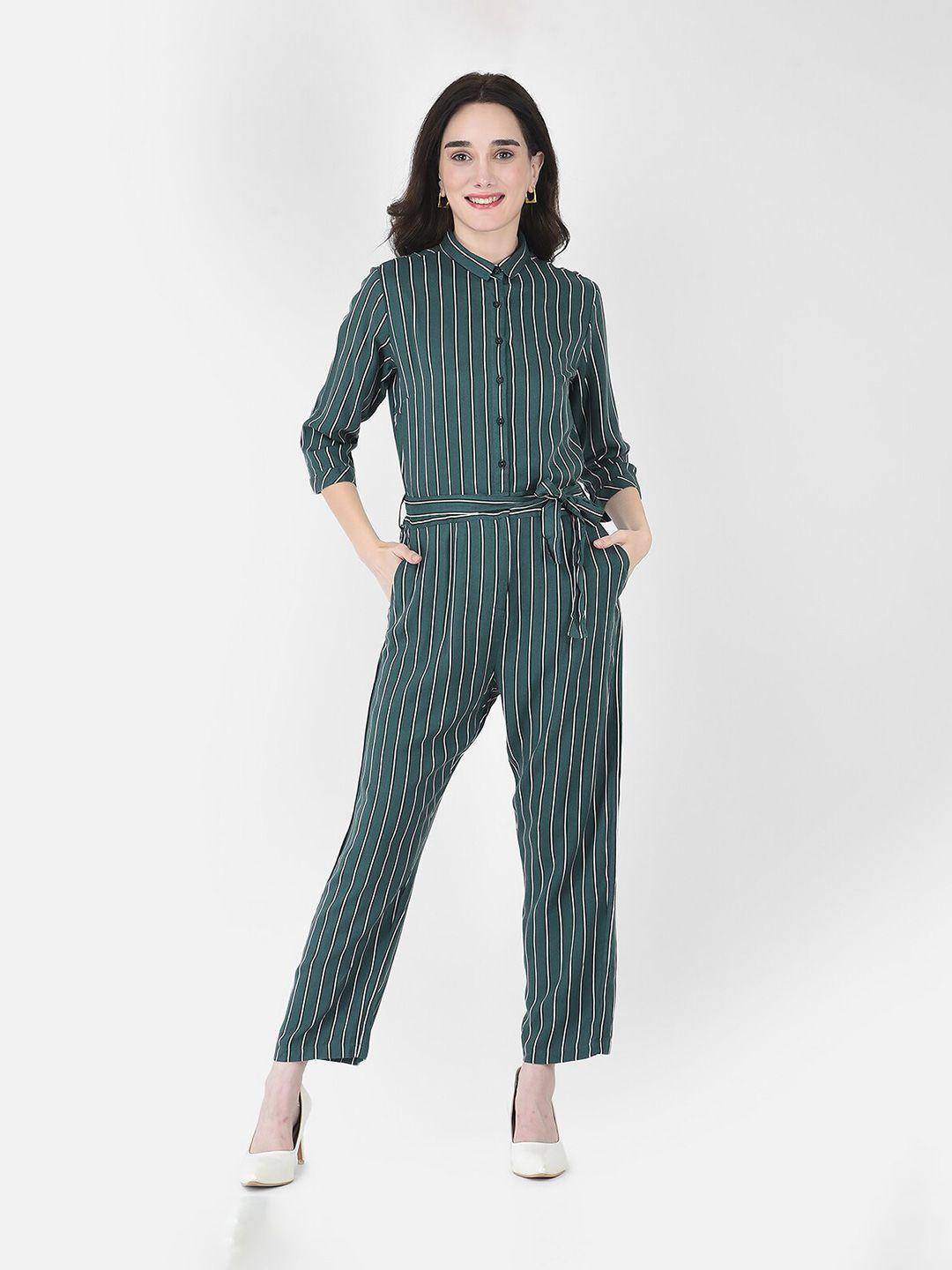 crimsoune club green & white striped basic jumpsuit