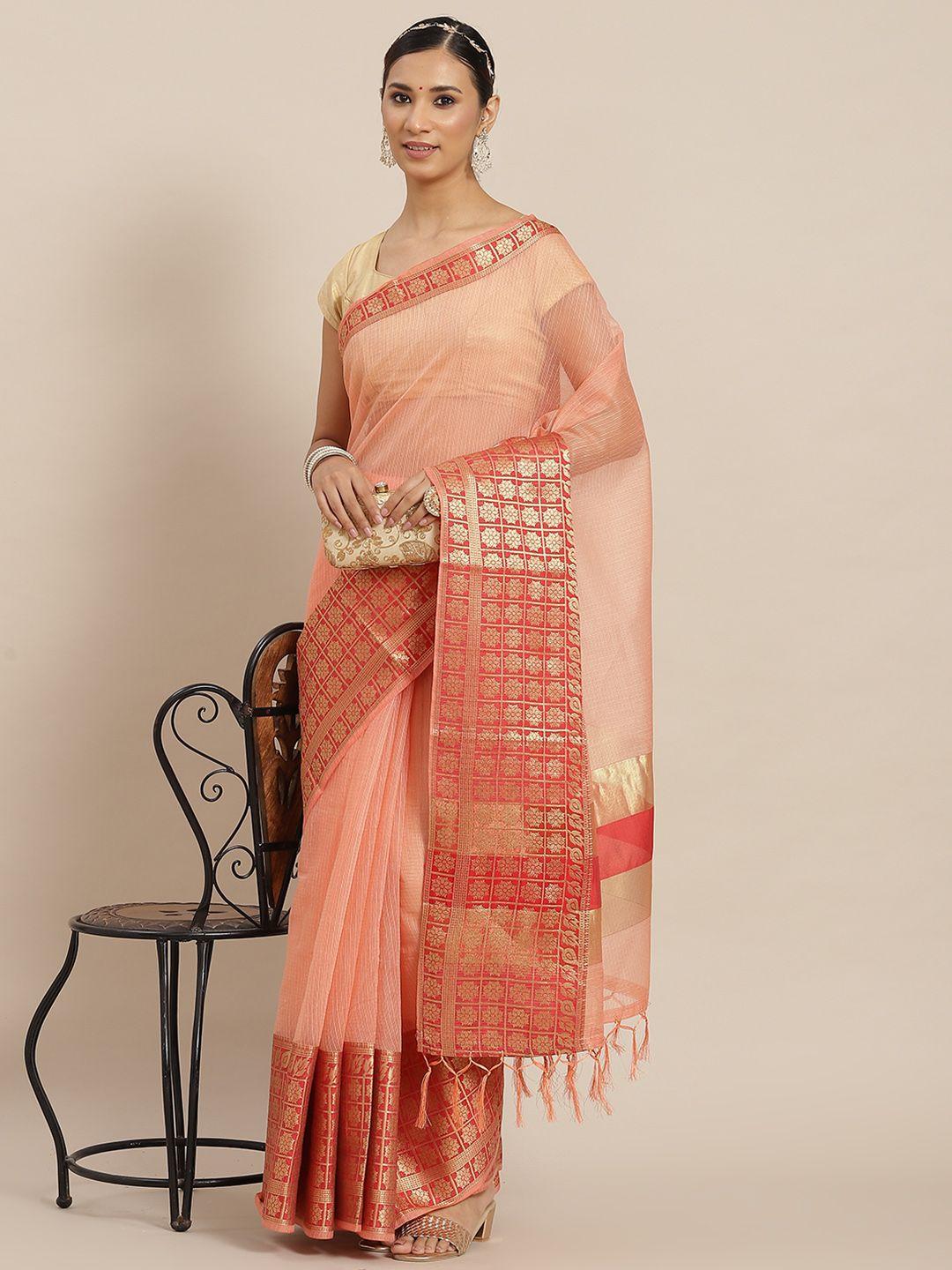 ishin peach-coloured zari kota saree