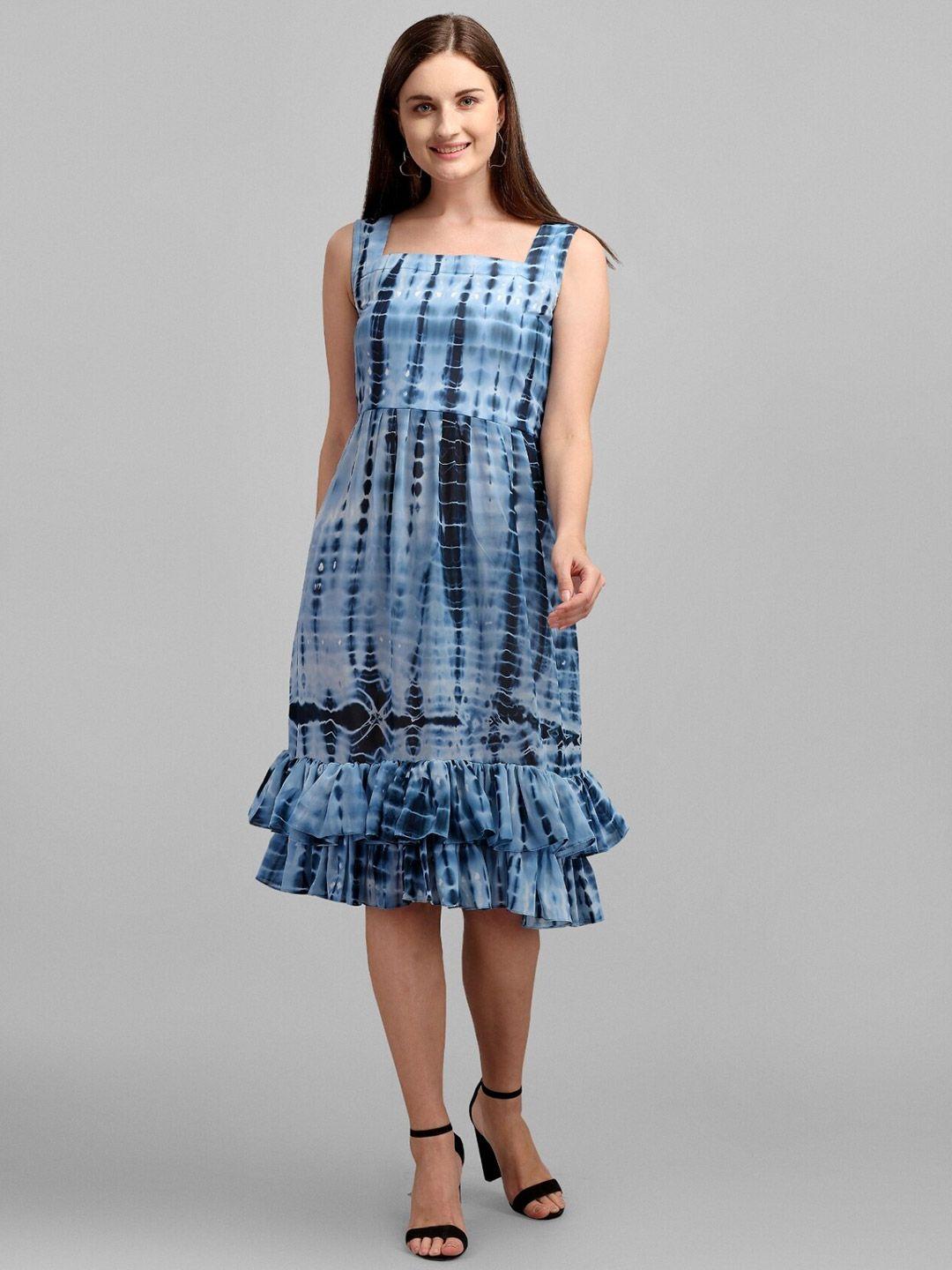 vaani creation blue tie and dye dyed georgette a-line dress