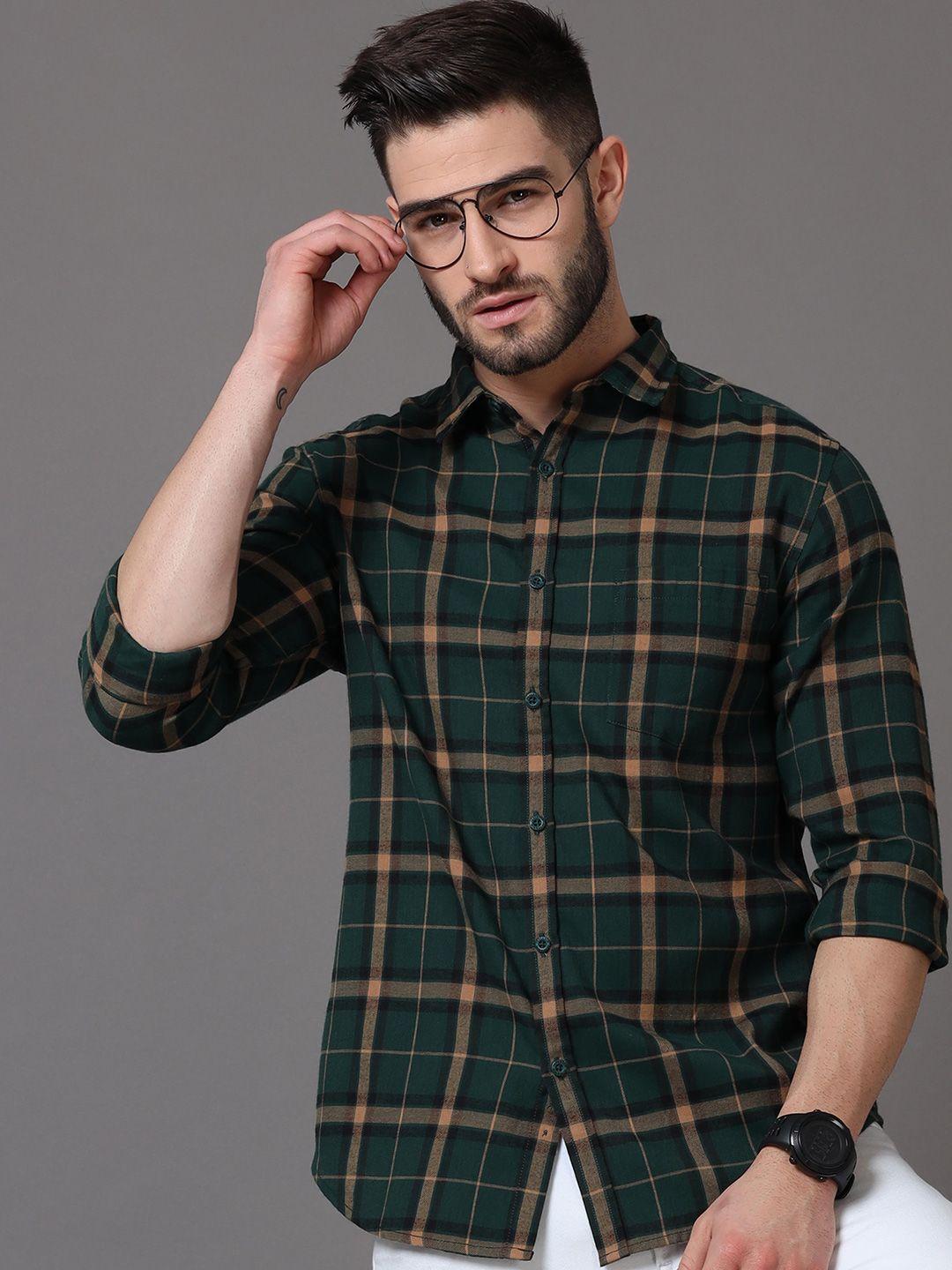 here&now men multicoloured slim fit tartan checks checked casual shirt