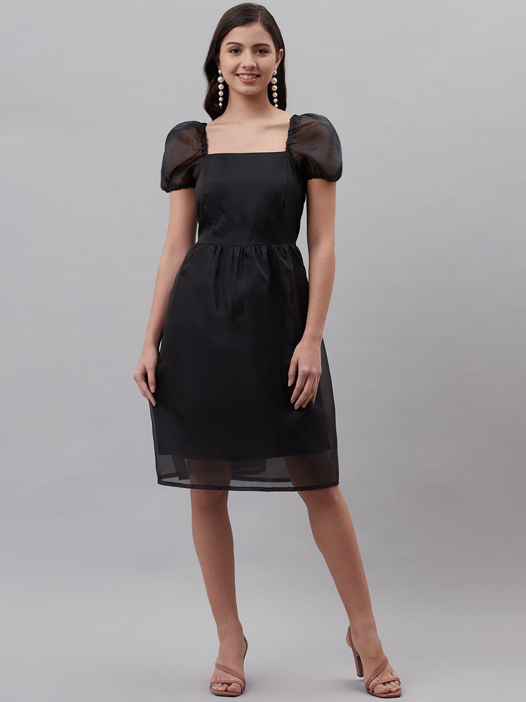 pluss black solid a-line dress