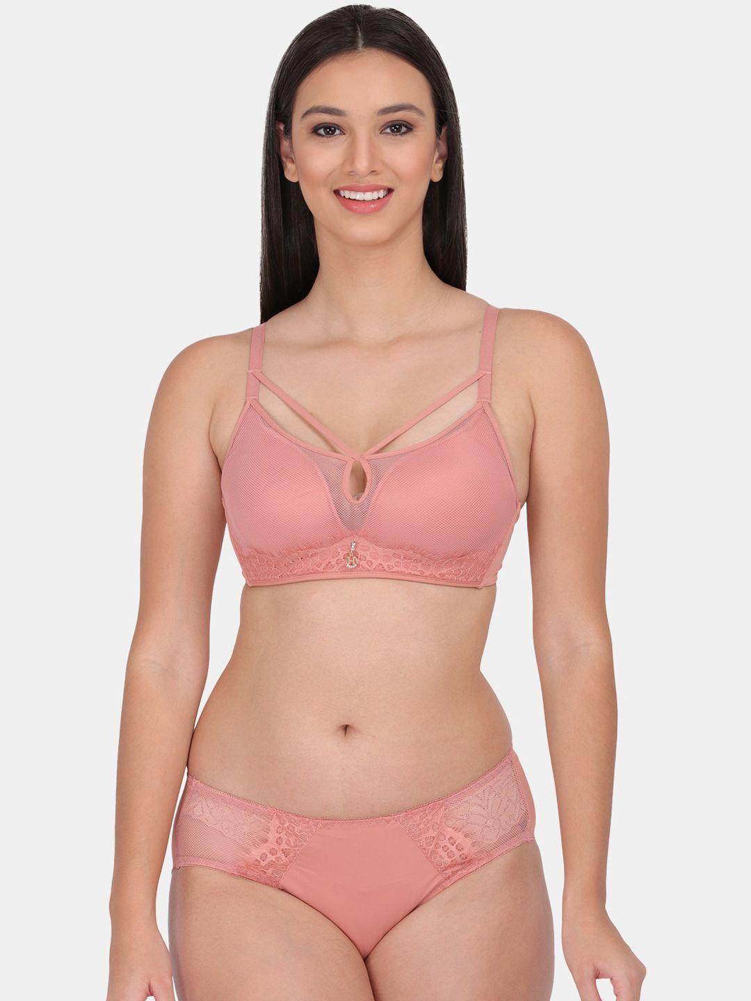 amour secret women peach coloured solid lingerie set bs2008_pch