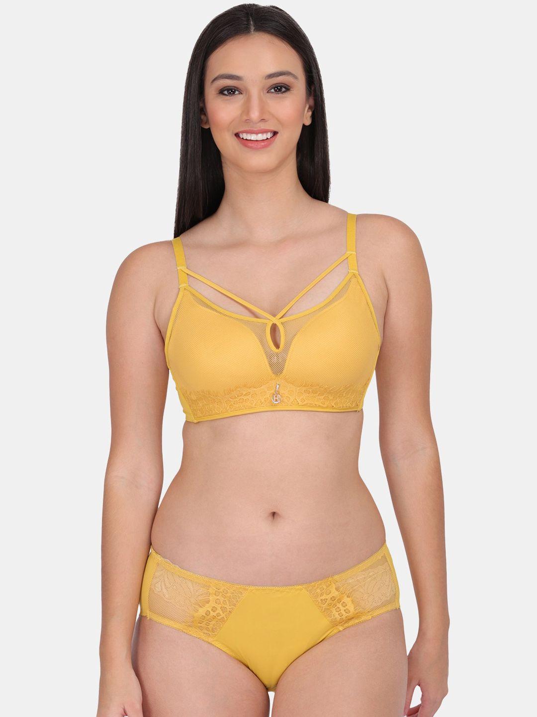 amour secret women yellow solid lingerie set