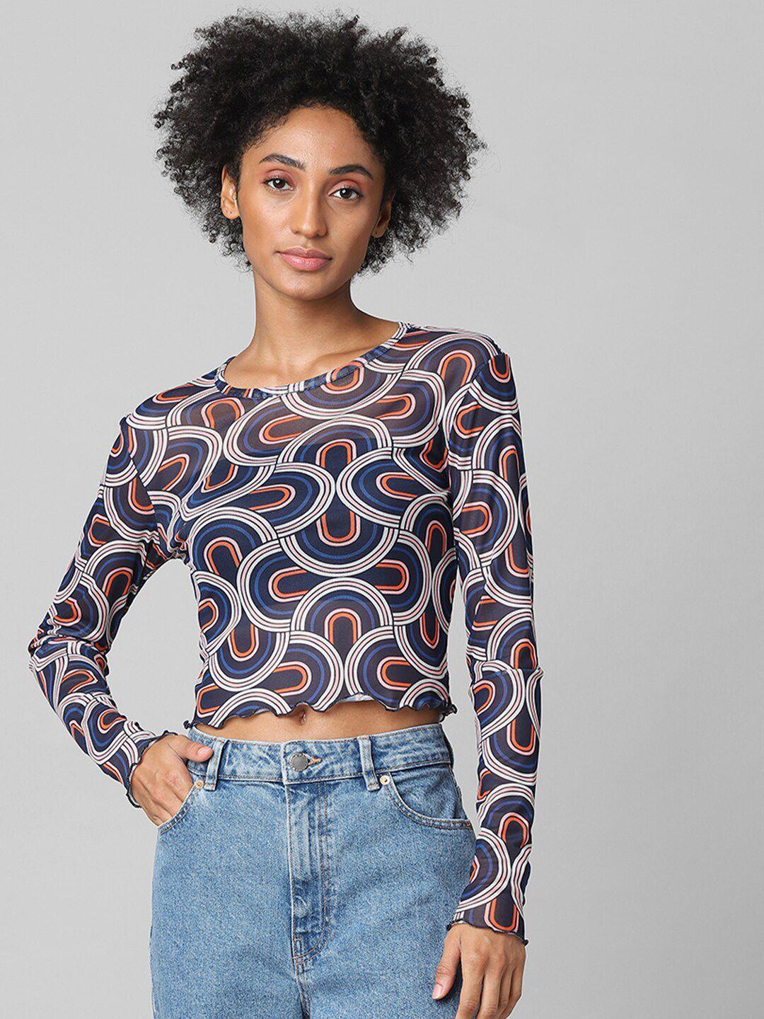 only blue printed knitted crop top