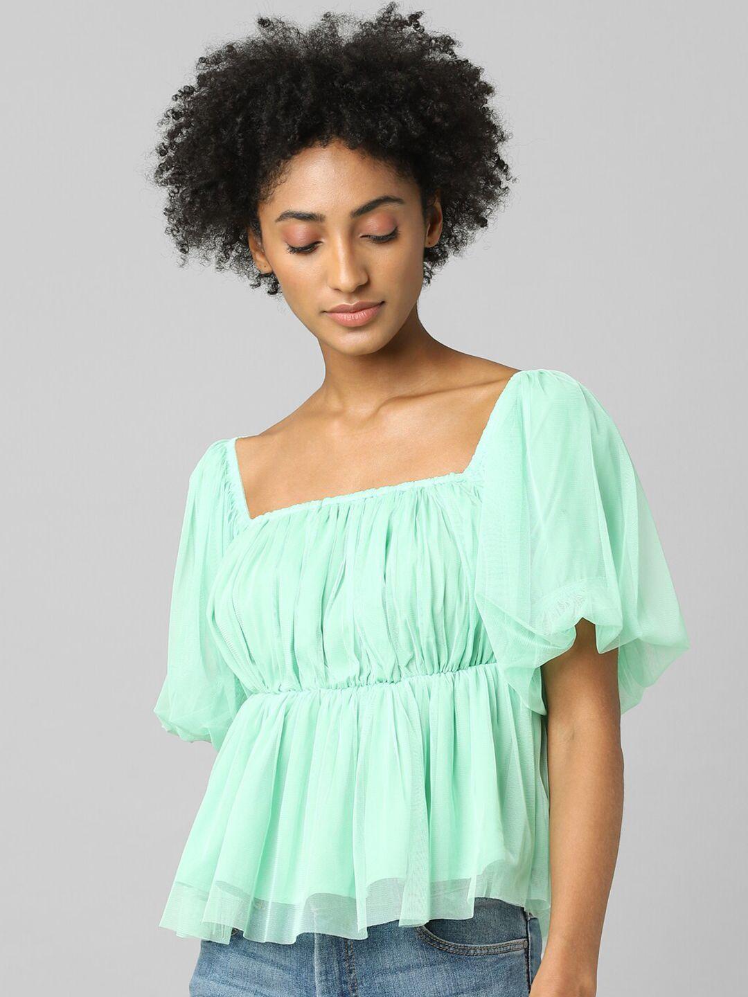 only green cinched waist top