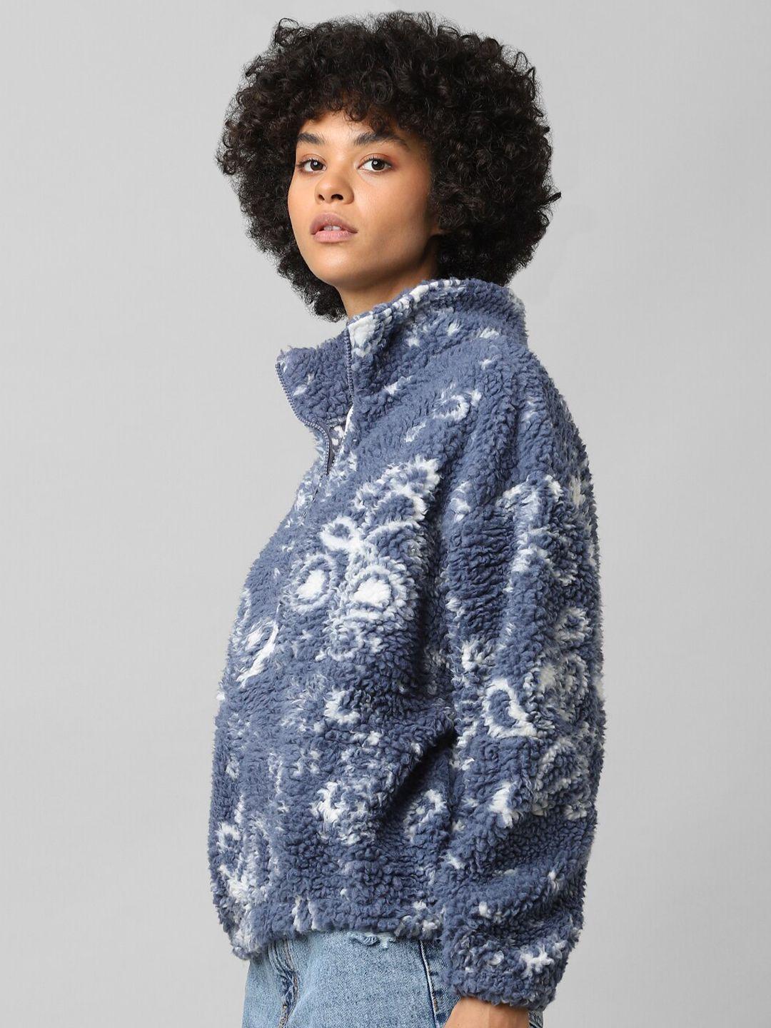 only women blue printed sweatshirt