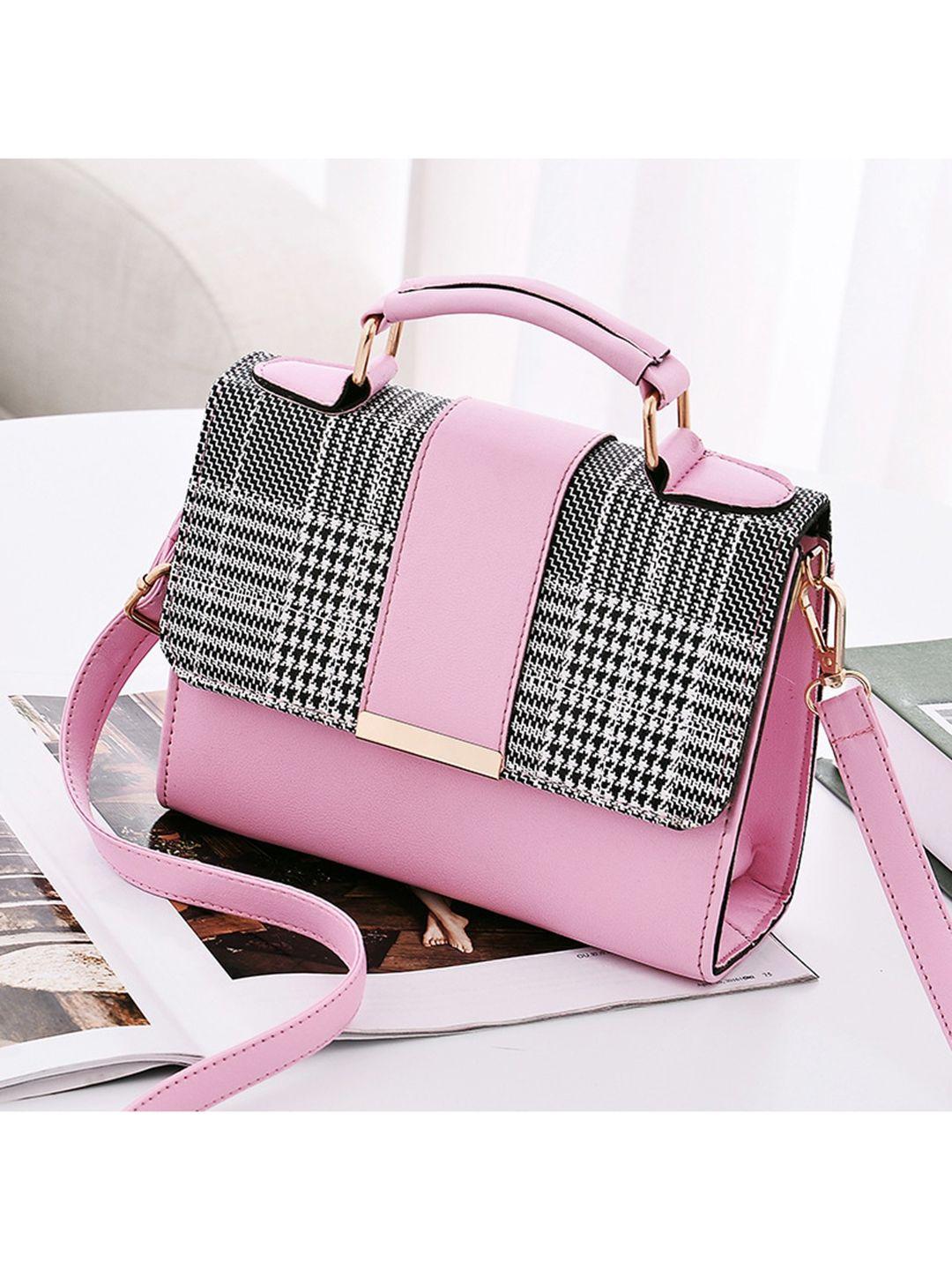 likaa pink checked structured casual satchel