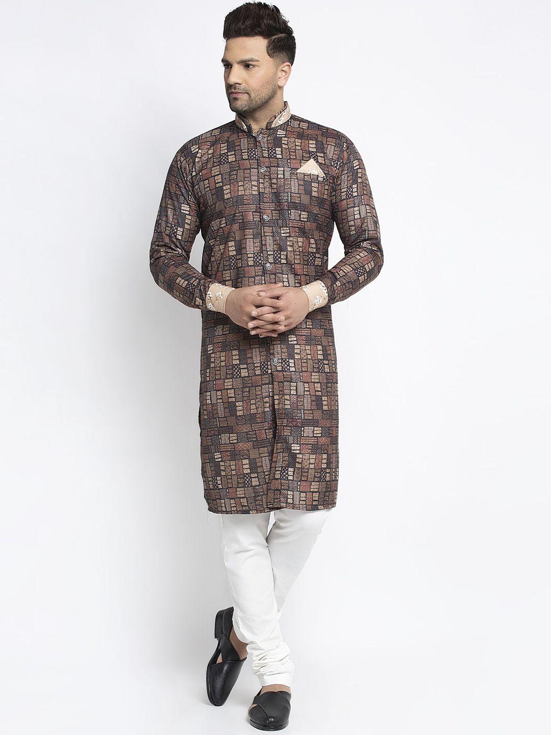 benstoke men brown printed sherwani set