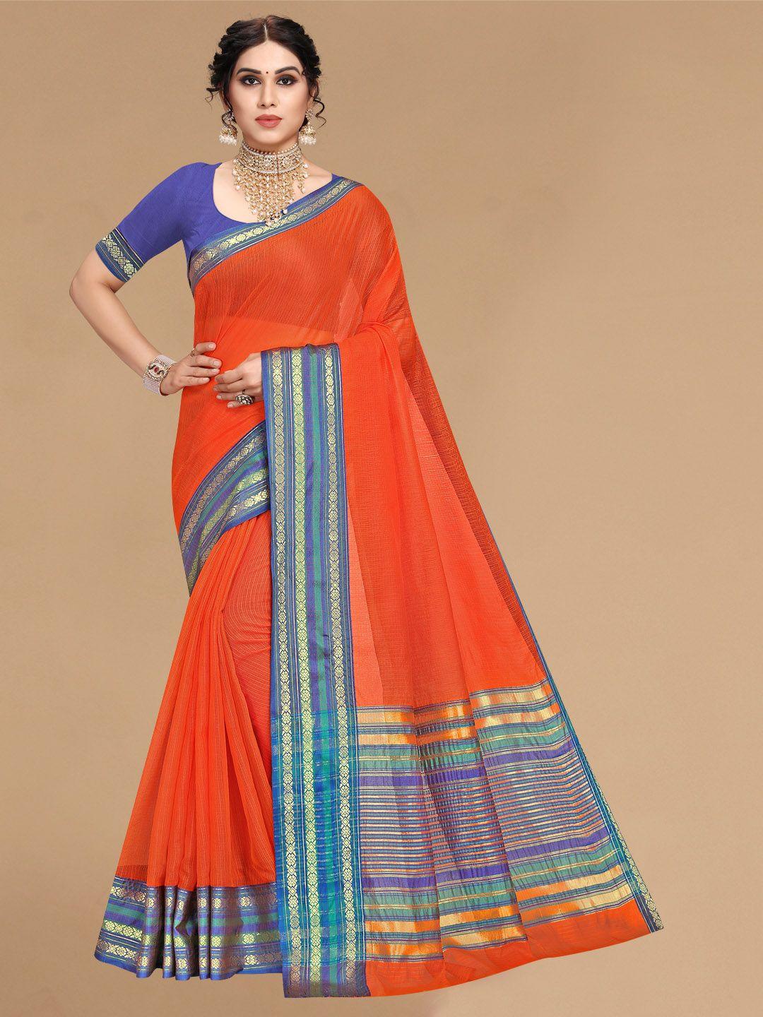 sidhidata women orange & blue woven design zari kota saree