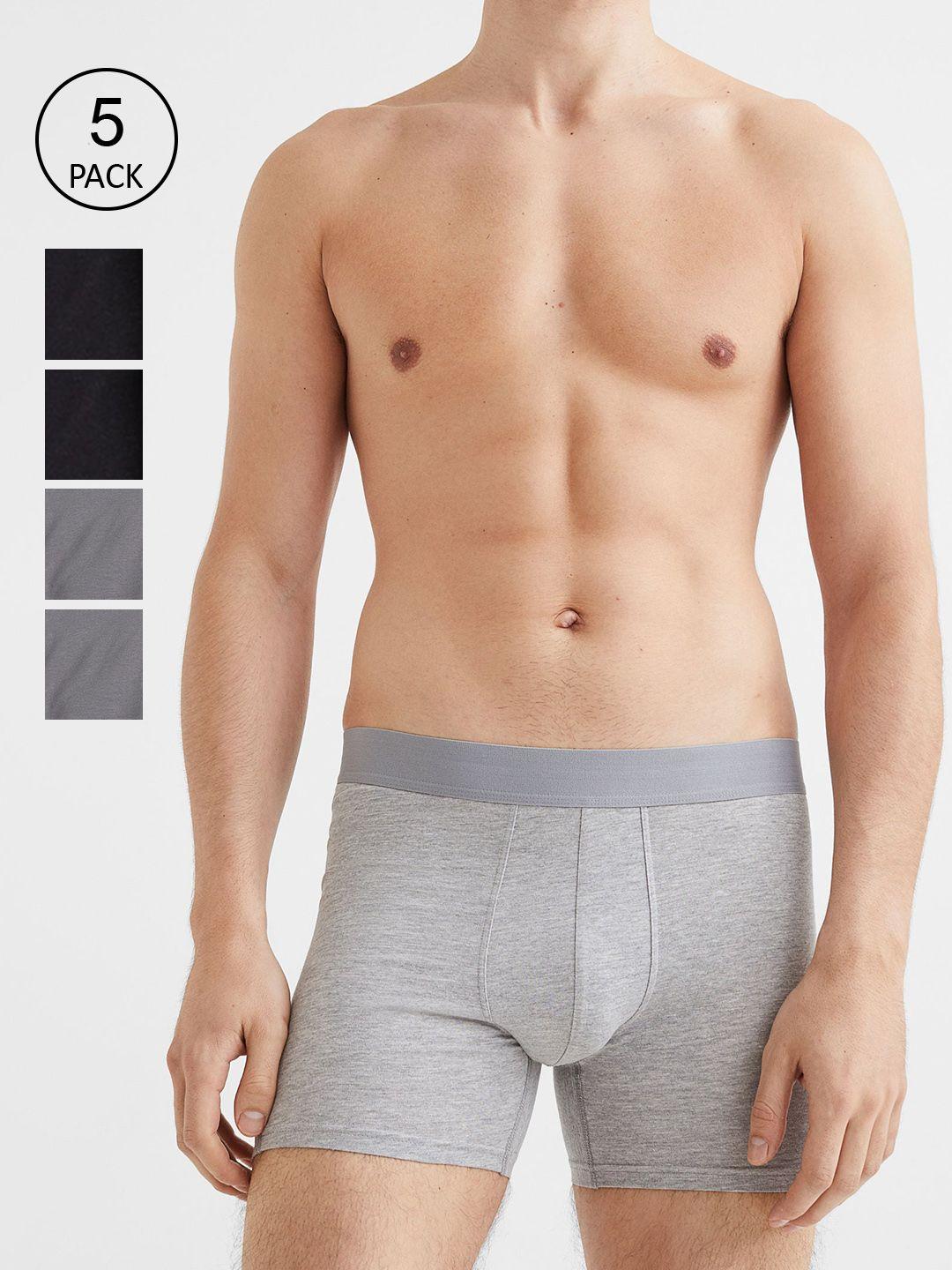 h&m men black & grey 5-pack cotton mid trunks