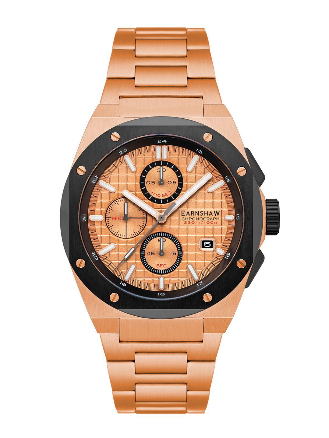 earnshaw bessemer chronograph rose gold round luminous hands dial men's watch - es-8254-66