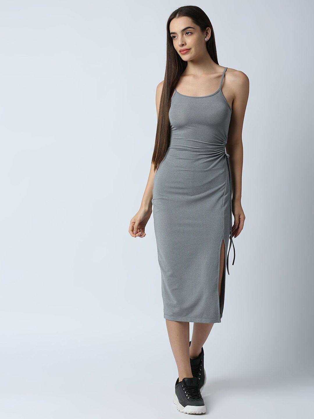 disrupt women grey bodycon tie-up detail midi dress