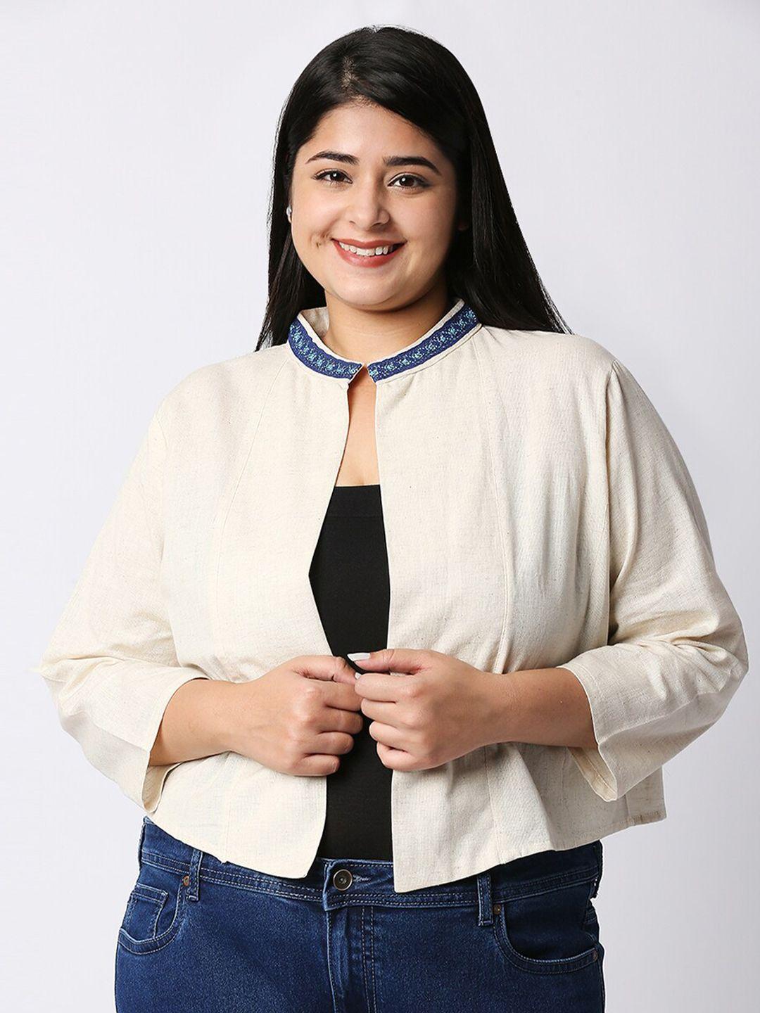 style quotient women plus size off white & blue shrug