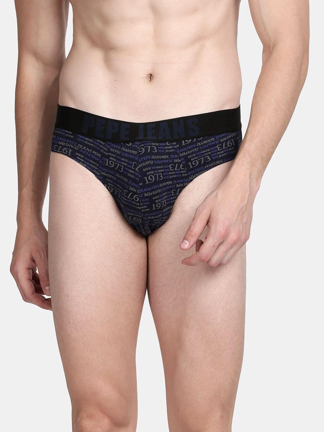 pepe jeans men blue printed cotton basic briefs