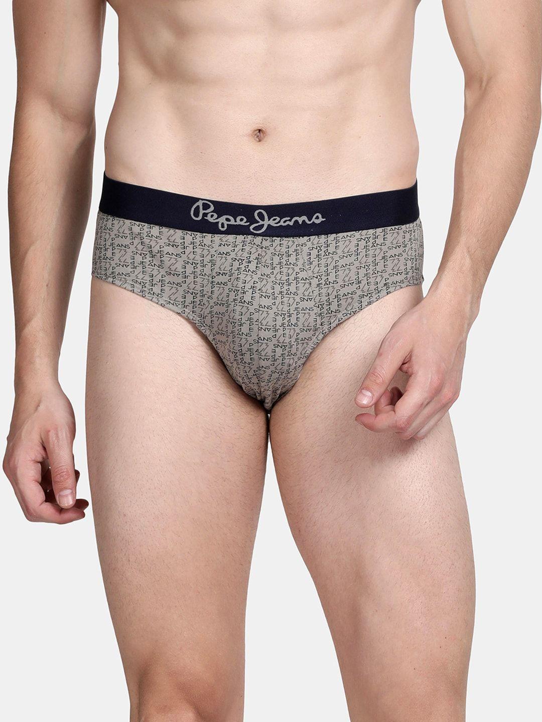 pepe jeans men grey printed cotton basic briefs