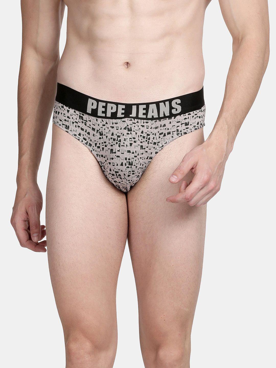 pepe jeans men grey printed cotton basic briefs opb01-p-mid grey aop-1-l-mid grey aop-1