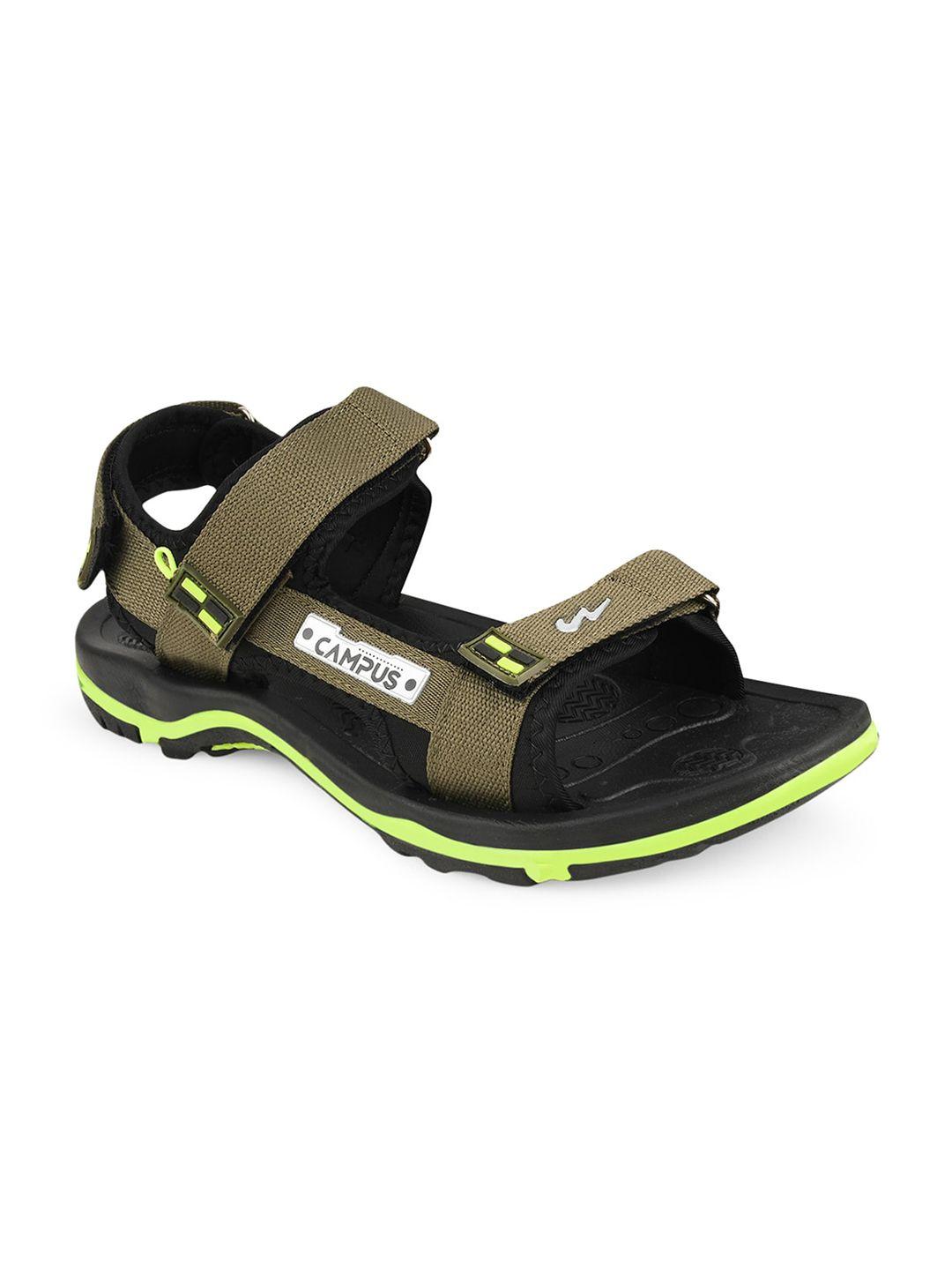 campus men green & black patterned sports sandals