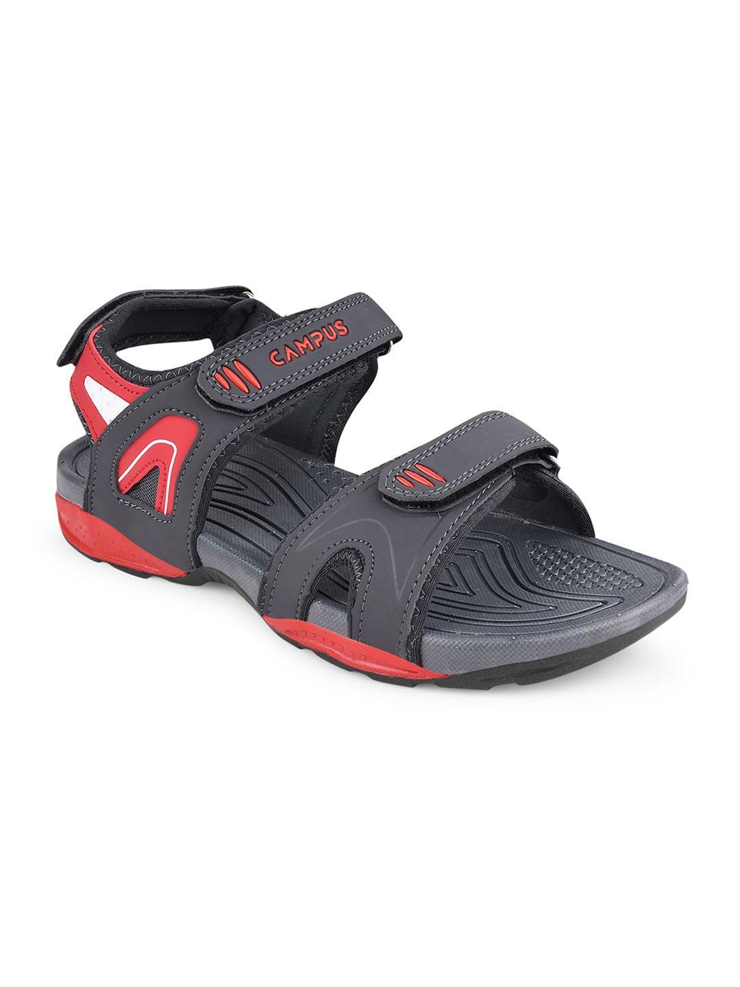 campus men grey & red solid sports sandals