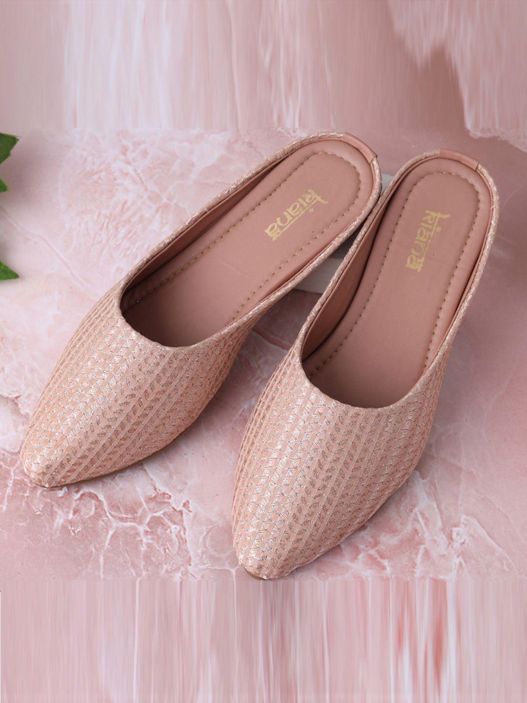 kiana women pink textured leather ethnic flats