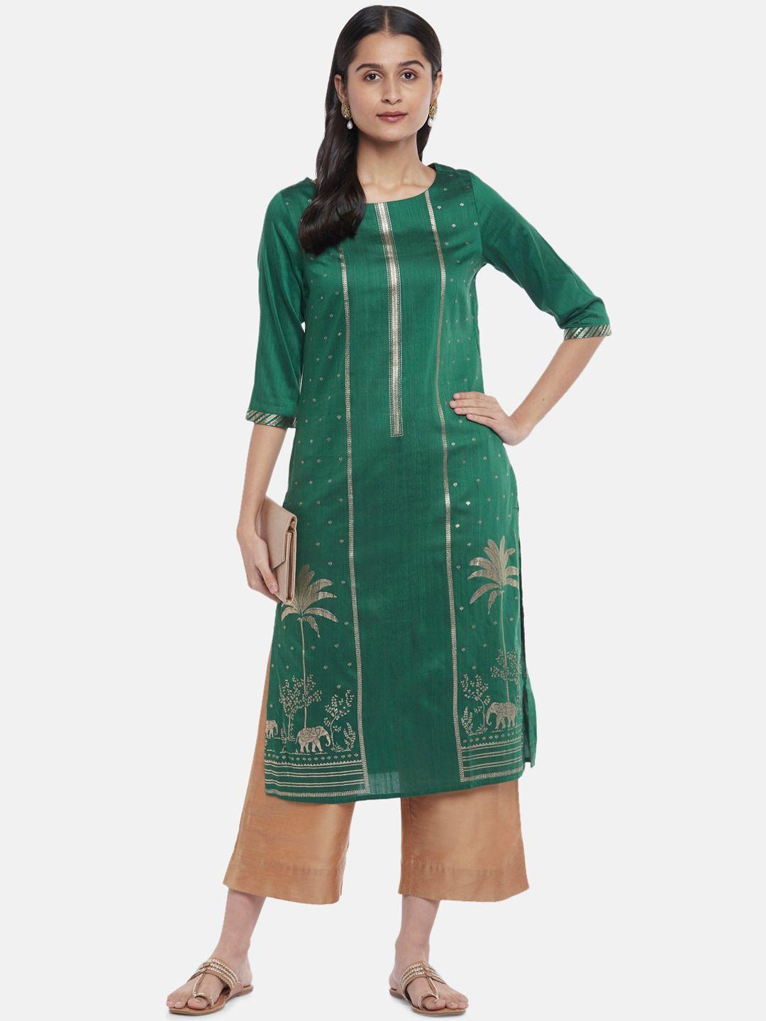 rangmanch by pantaloons women green ethnic motifs printed kurta