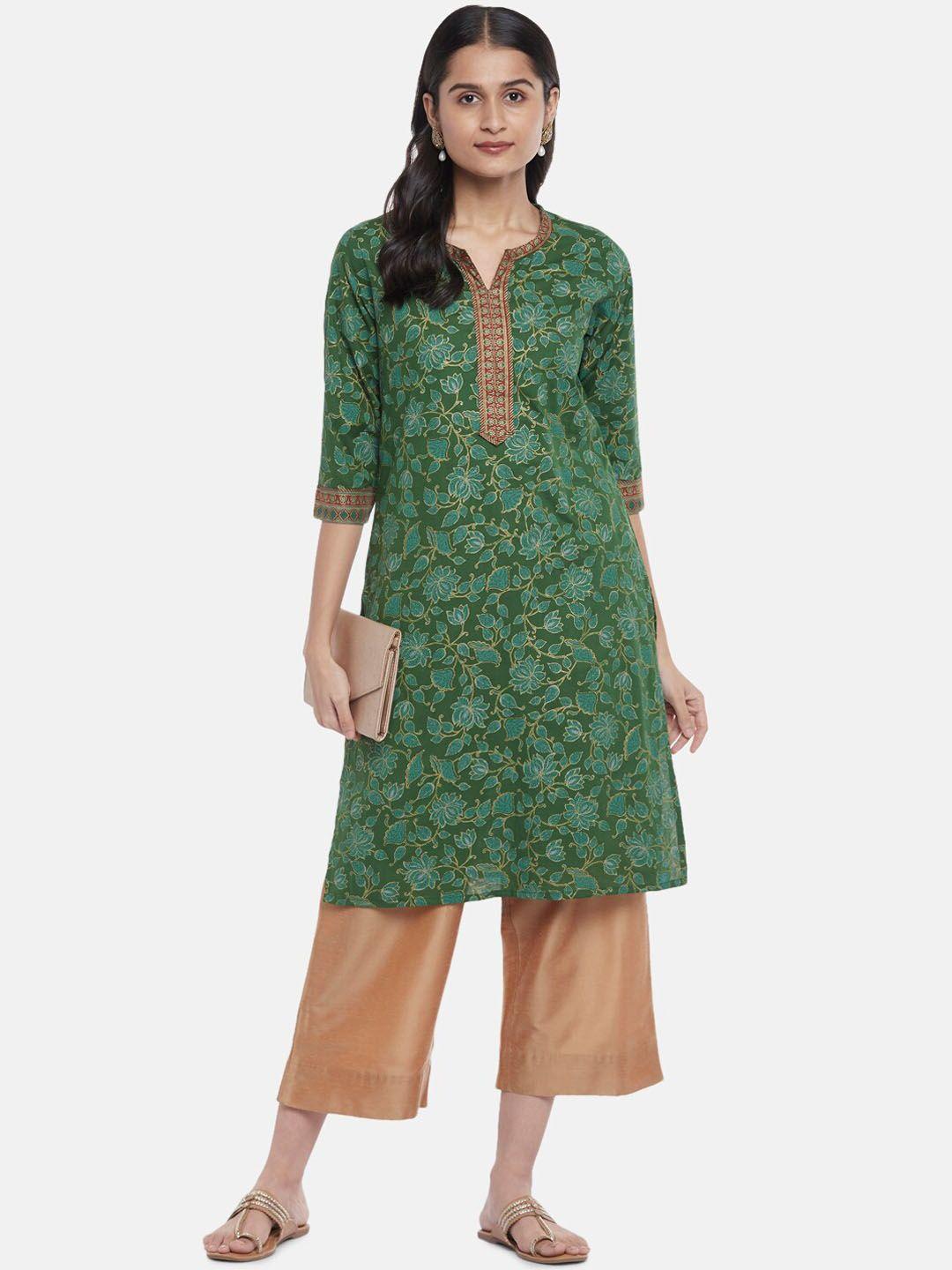 rangmanch by pantaloons women olive green ethnic motifs printed kurta