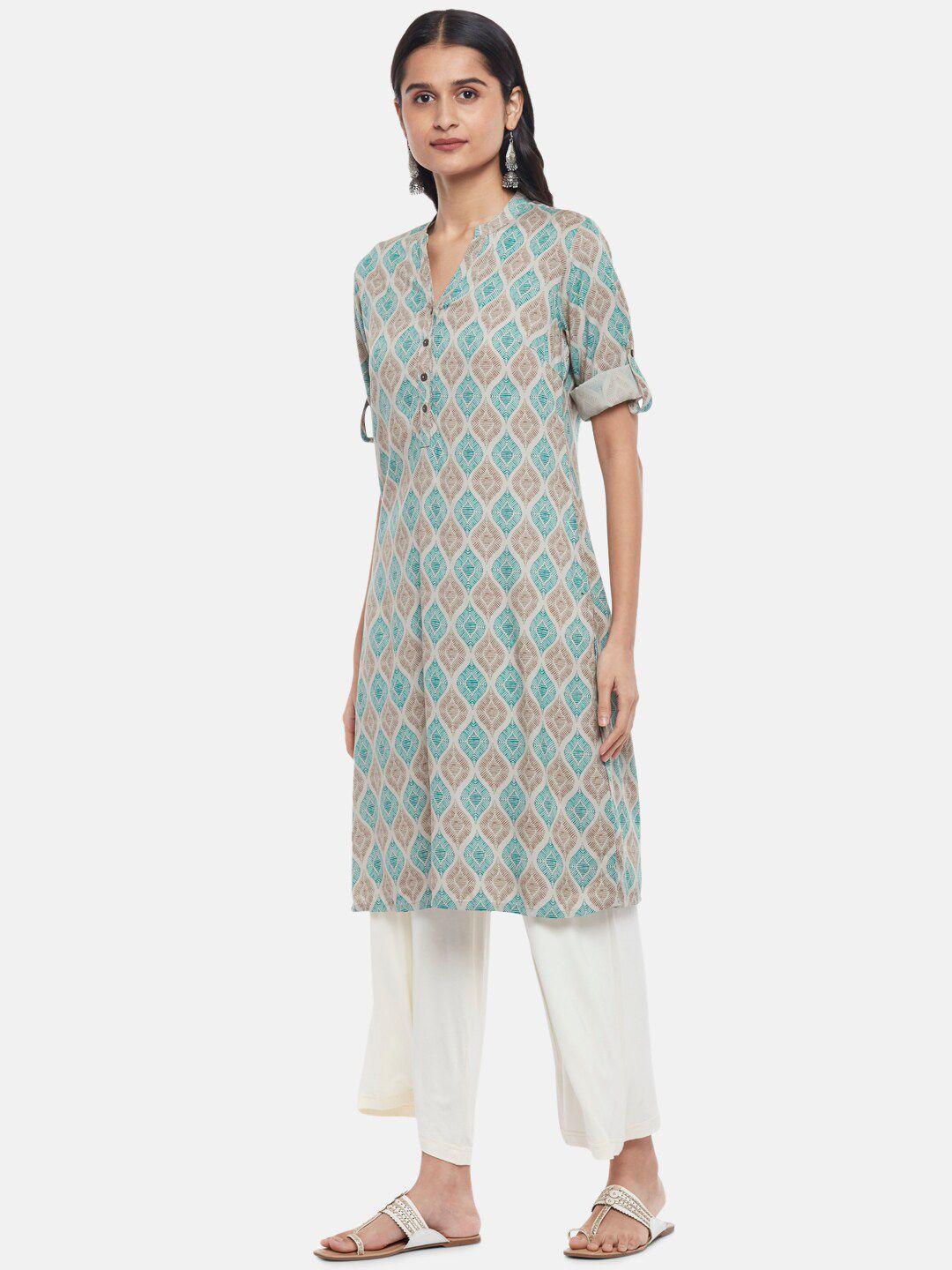 rangmanch by pantaloons women blue geometric checked kurta