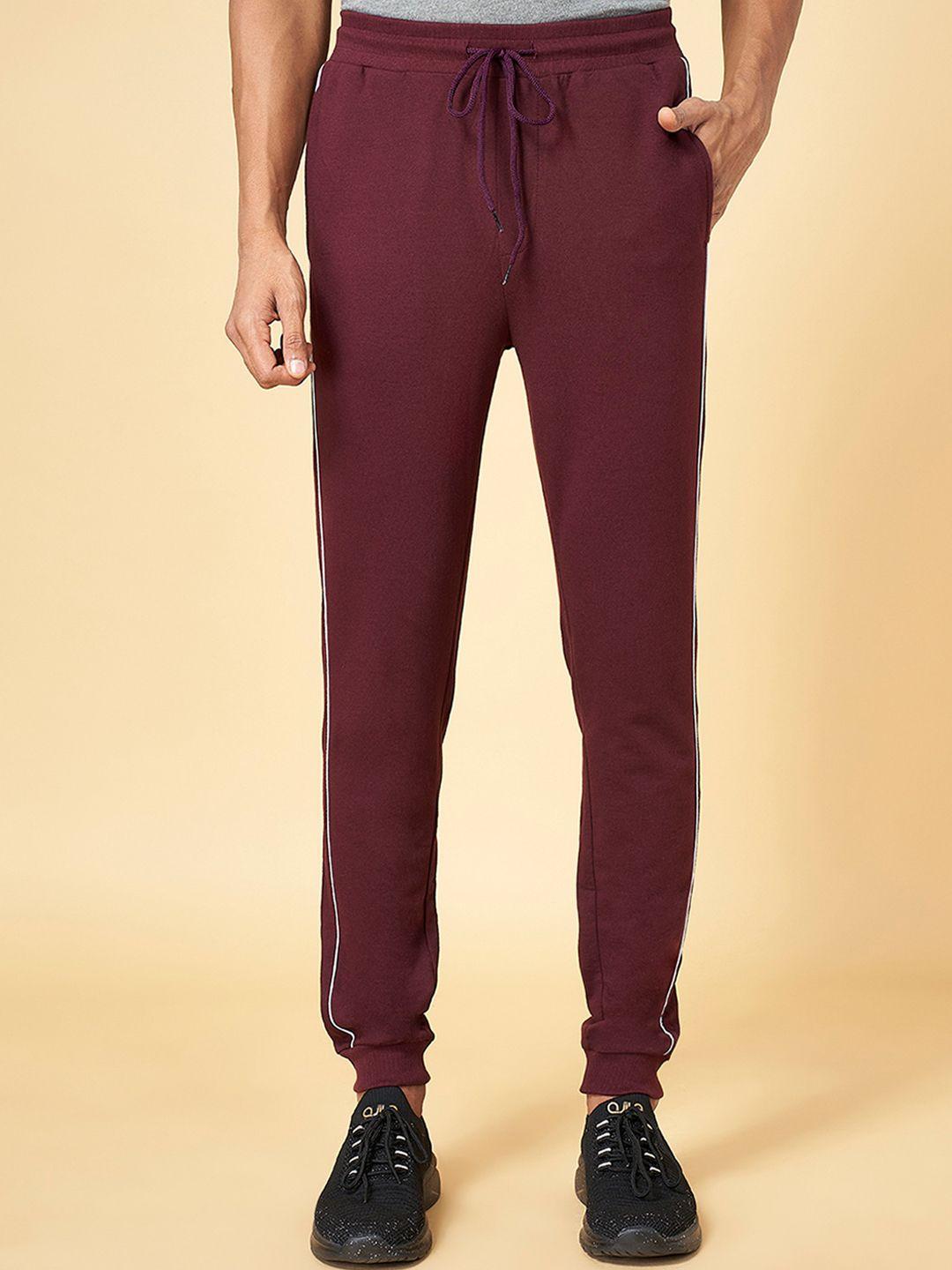 ajile by pantaloons men maroon solid slim-fit joggers