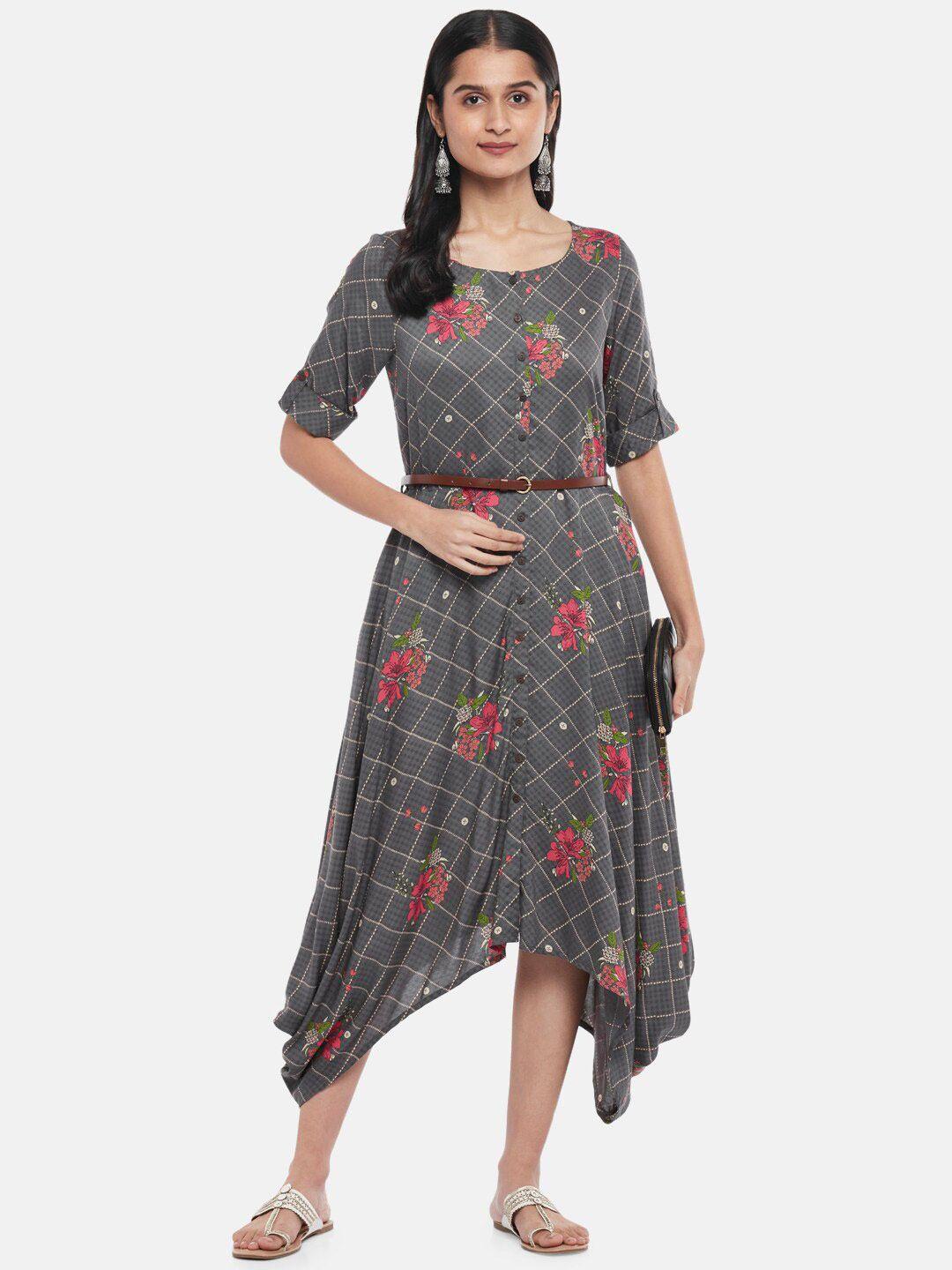 akkriti by pantaloons charcoal floral a-line midi dress