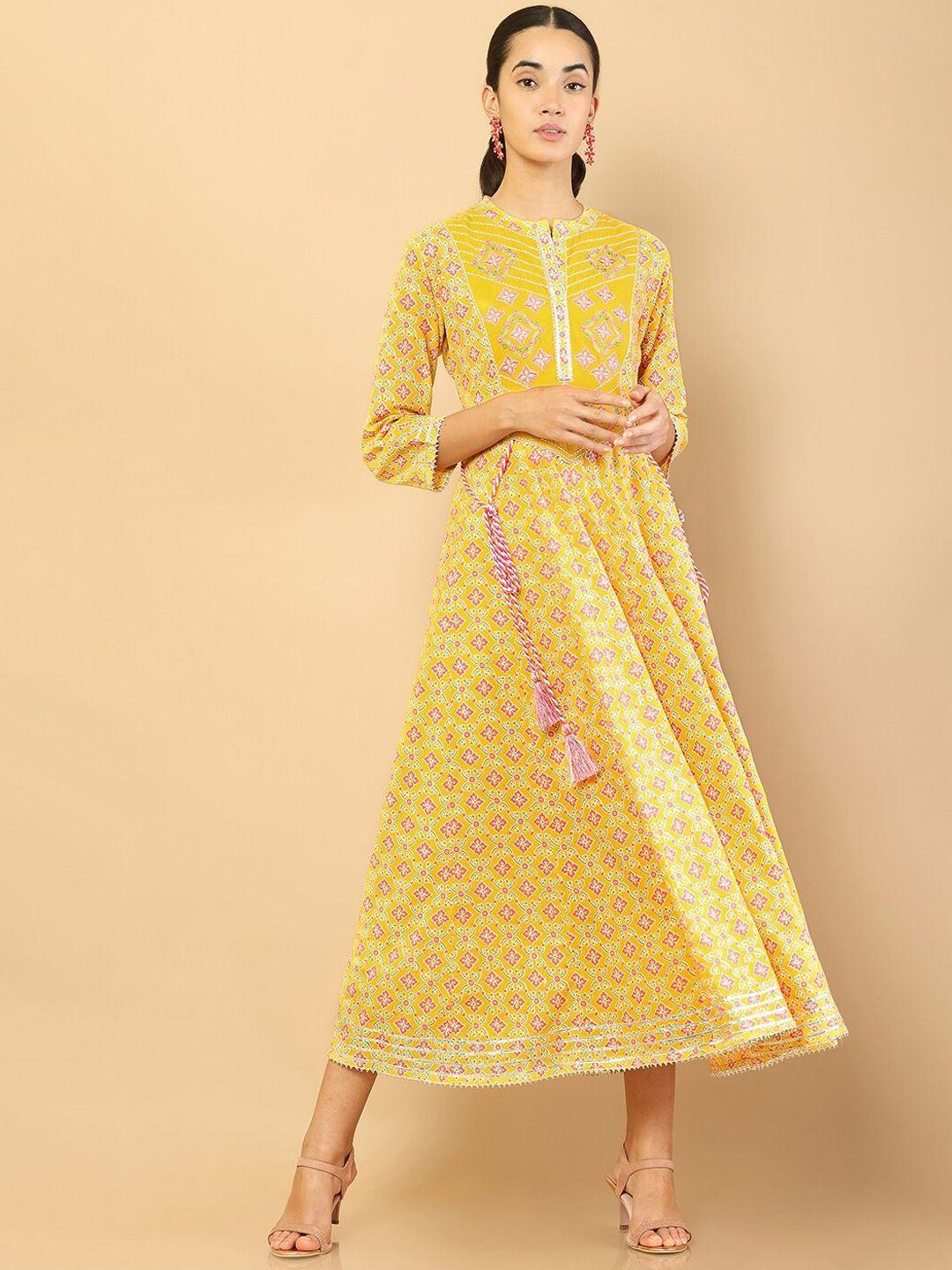 soch women yellow floral printed floral anarkali ethnic dress