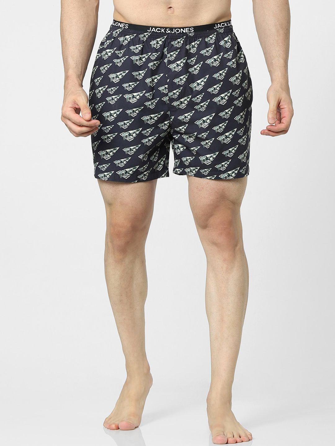 jack & jones men blue printed cotton blend boxers