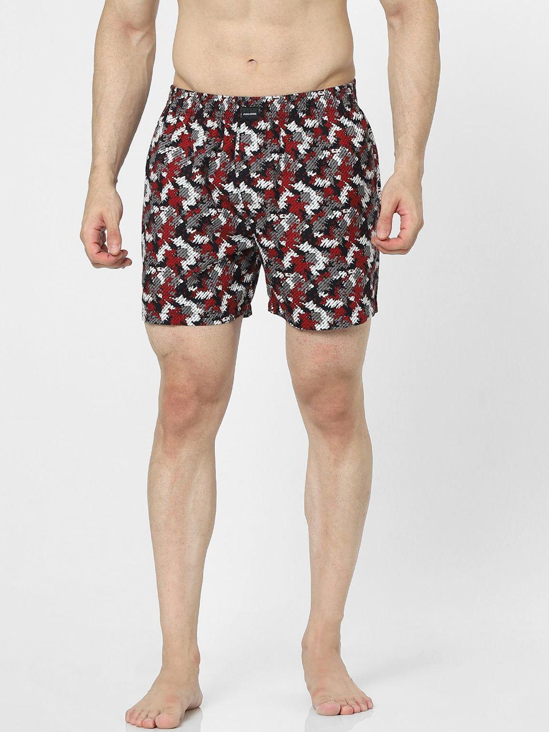 jack & jones men black & maroon printed boxers