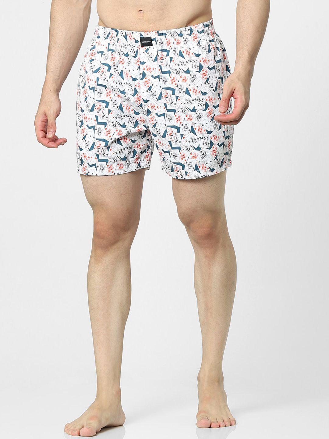 jack & jones men white & blue printed boxers