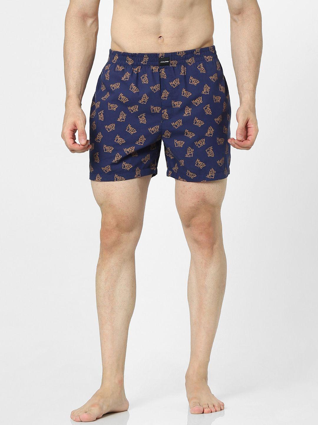 jack & jones men navy blue printed boxers- 2392087001