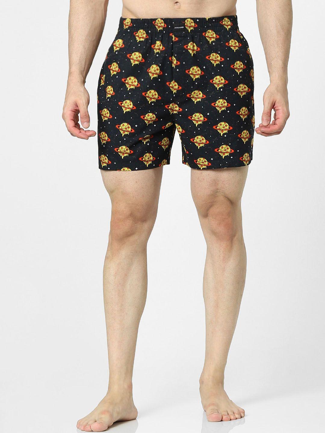 jack & jones men black & yellow printed boxers