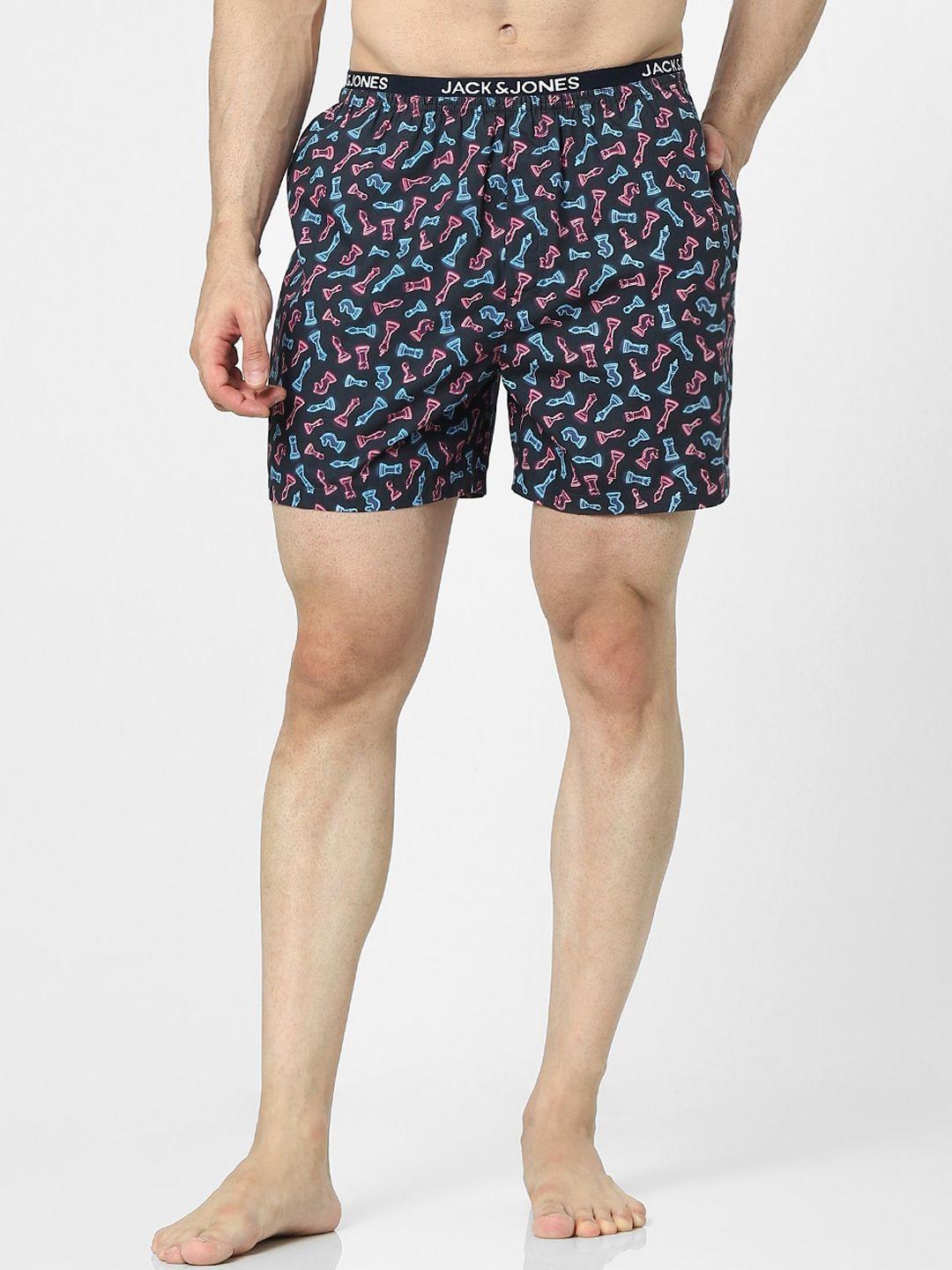 jack & jones men navy blue & pink printed boxers