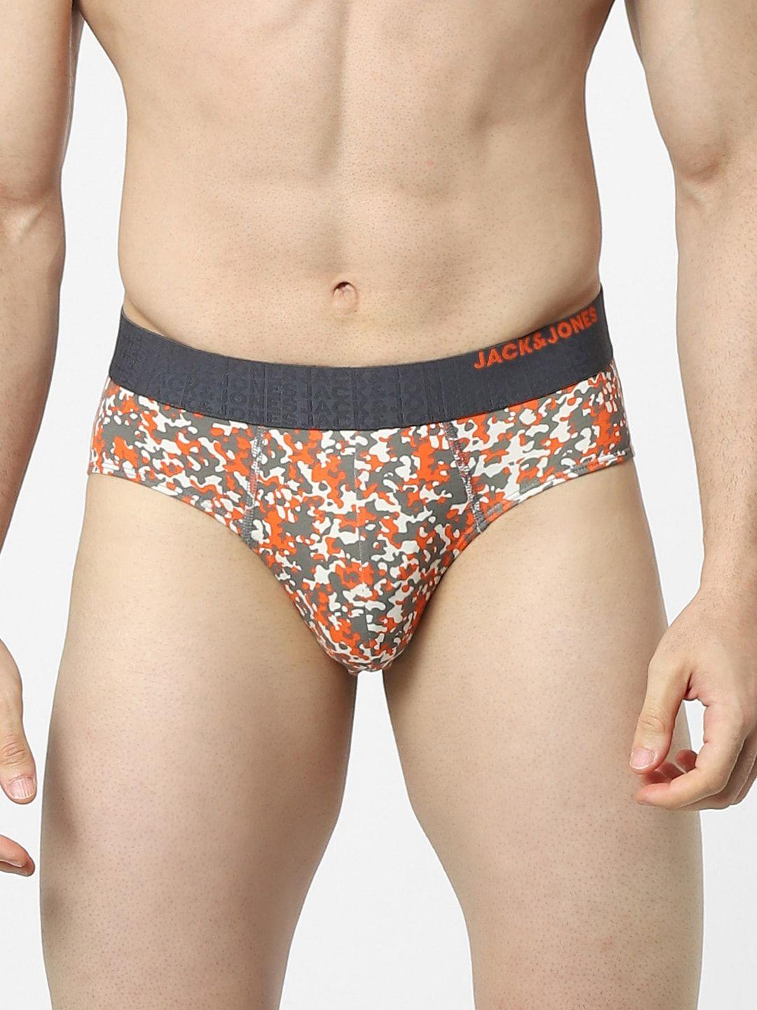 jack & jones men grey & orange printed basic briefs