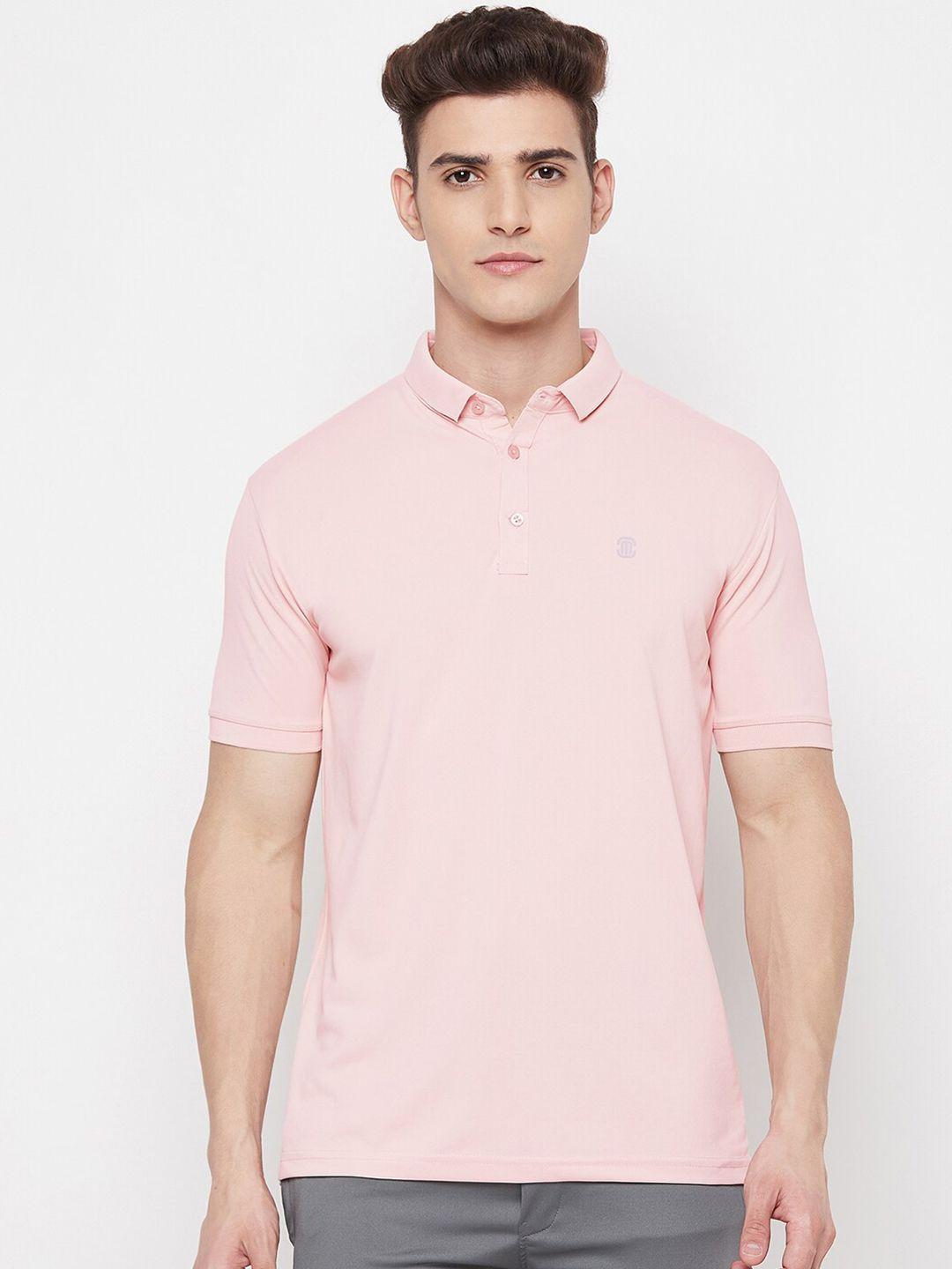 mozafia men peach-coloured polo collar slim fit t-shirt