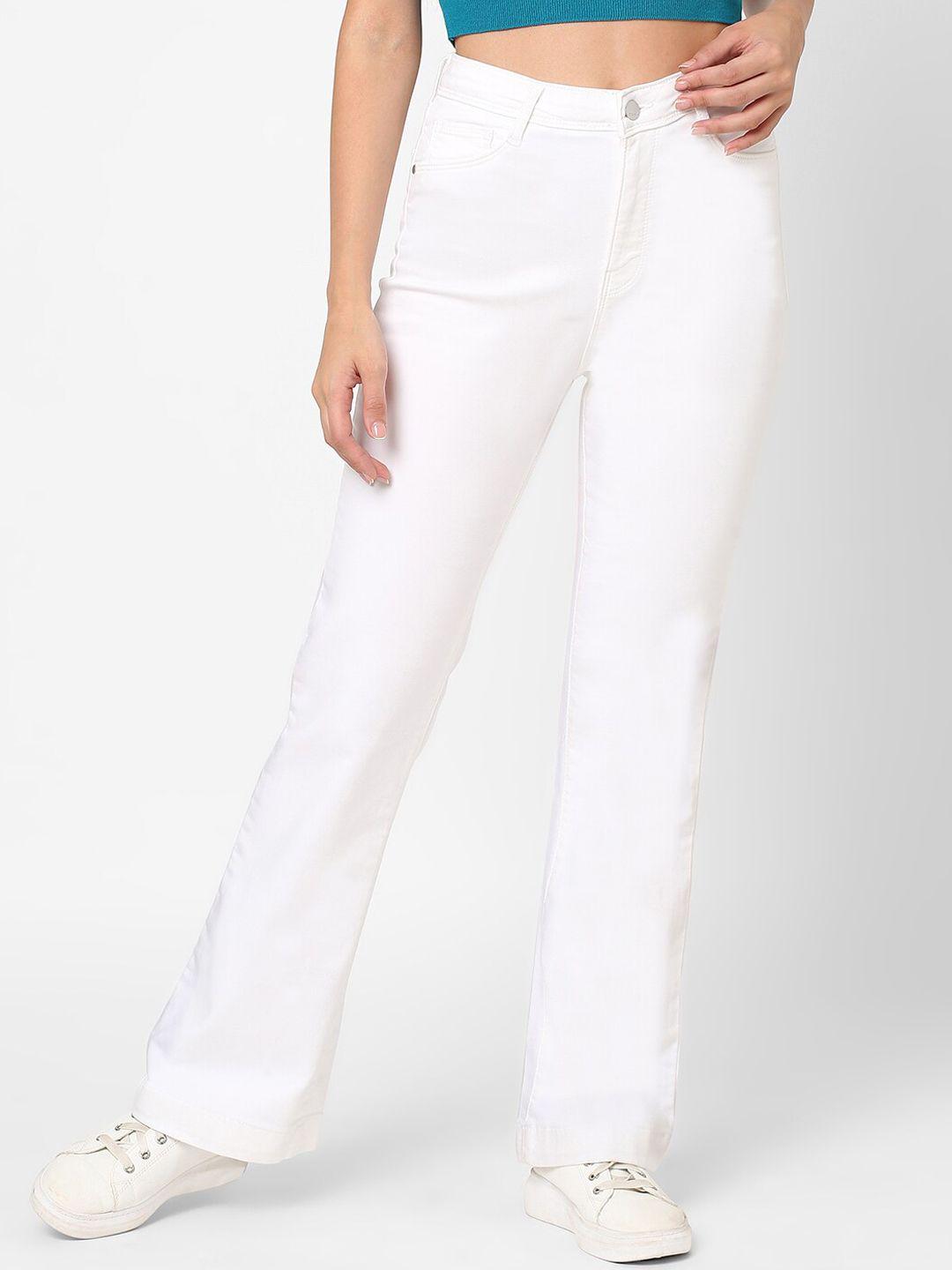 kraus jeans women white flared high-rise stretchable jeans