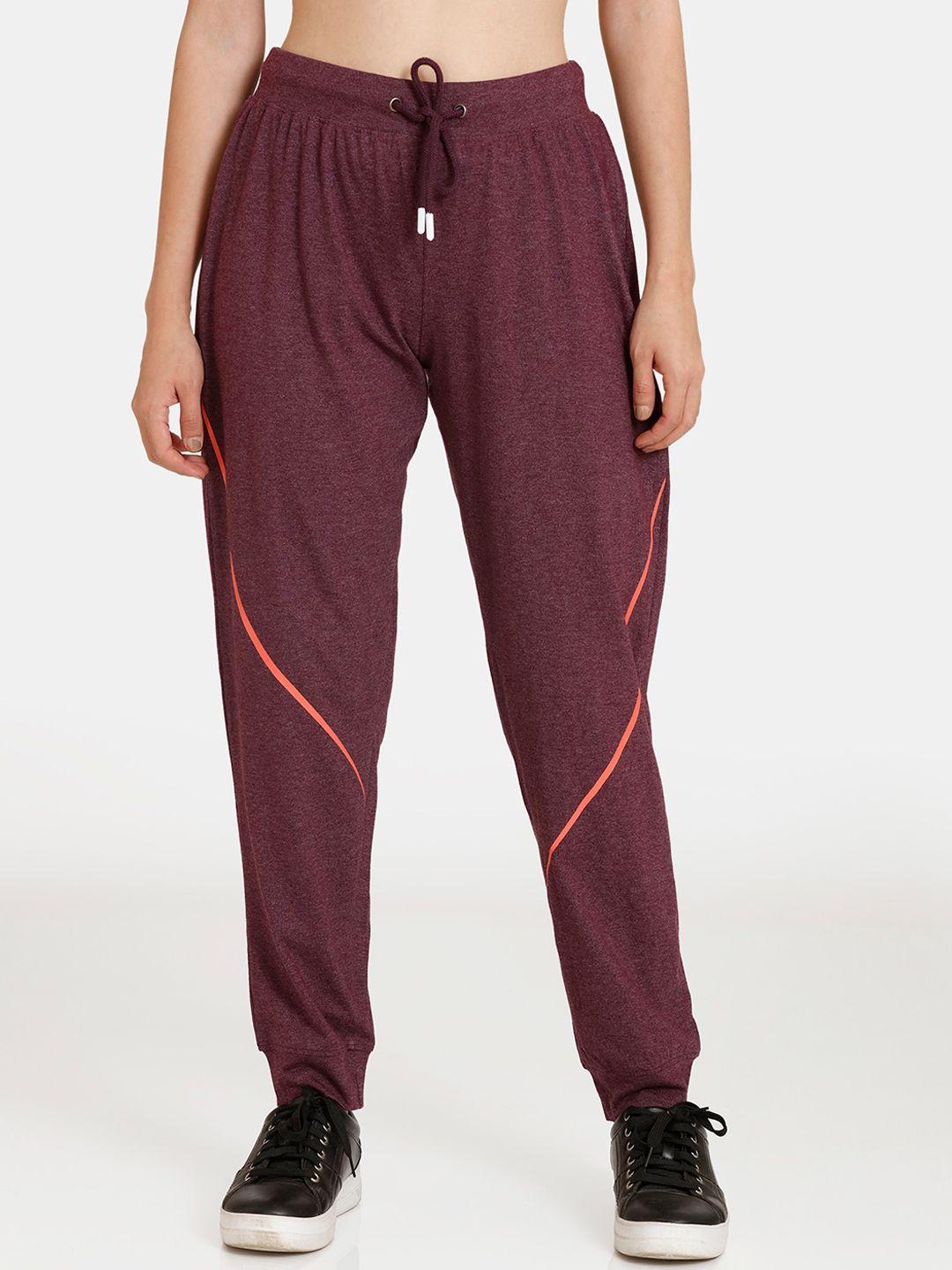 rosaline by zivame women burgundy solid track pants