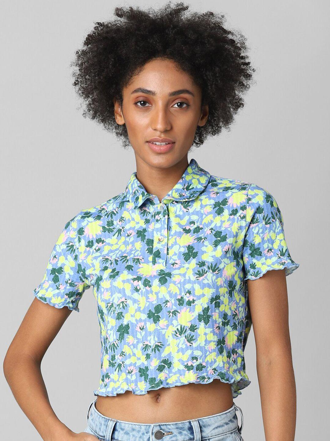 only women blue floral printed casual shirt