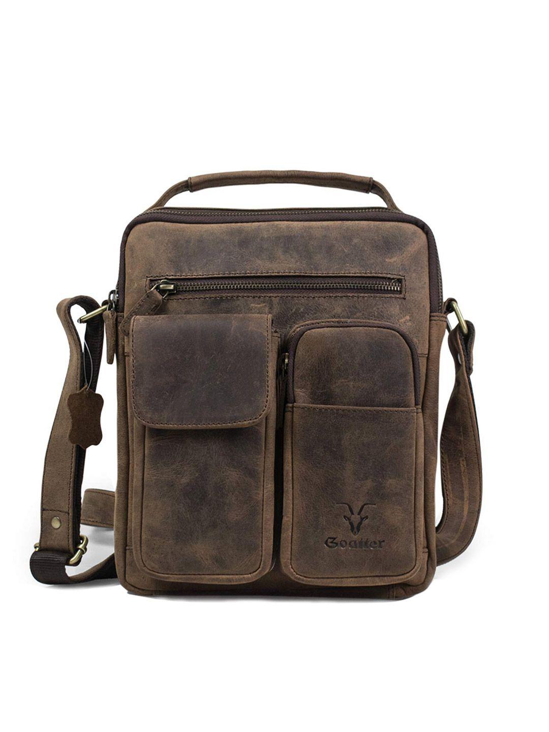 goatter men coffee brown messenger bag