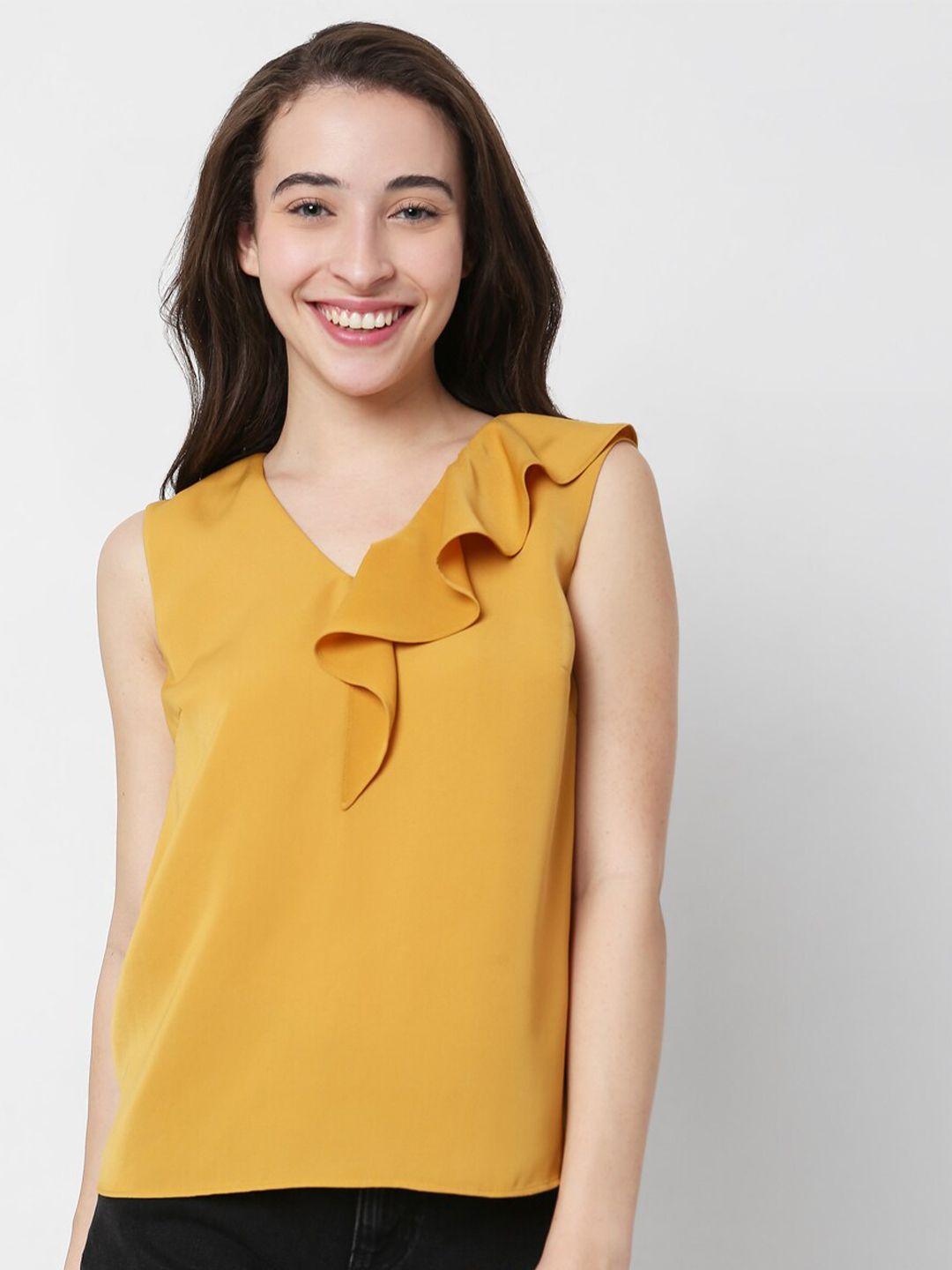 vero moda women mustard yellow solid top