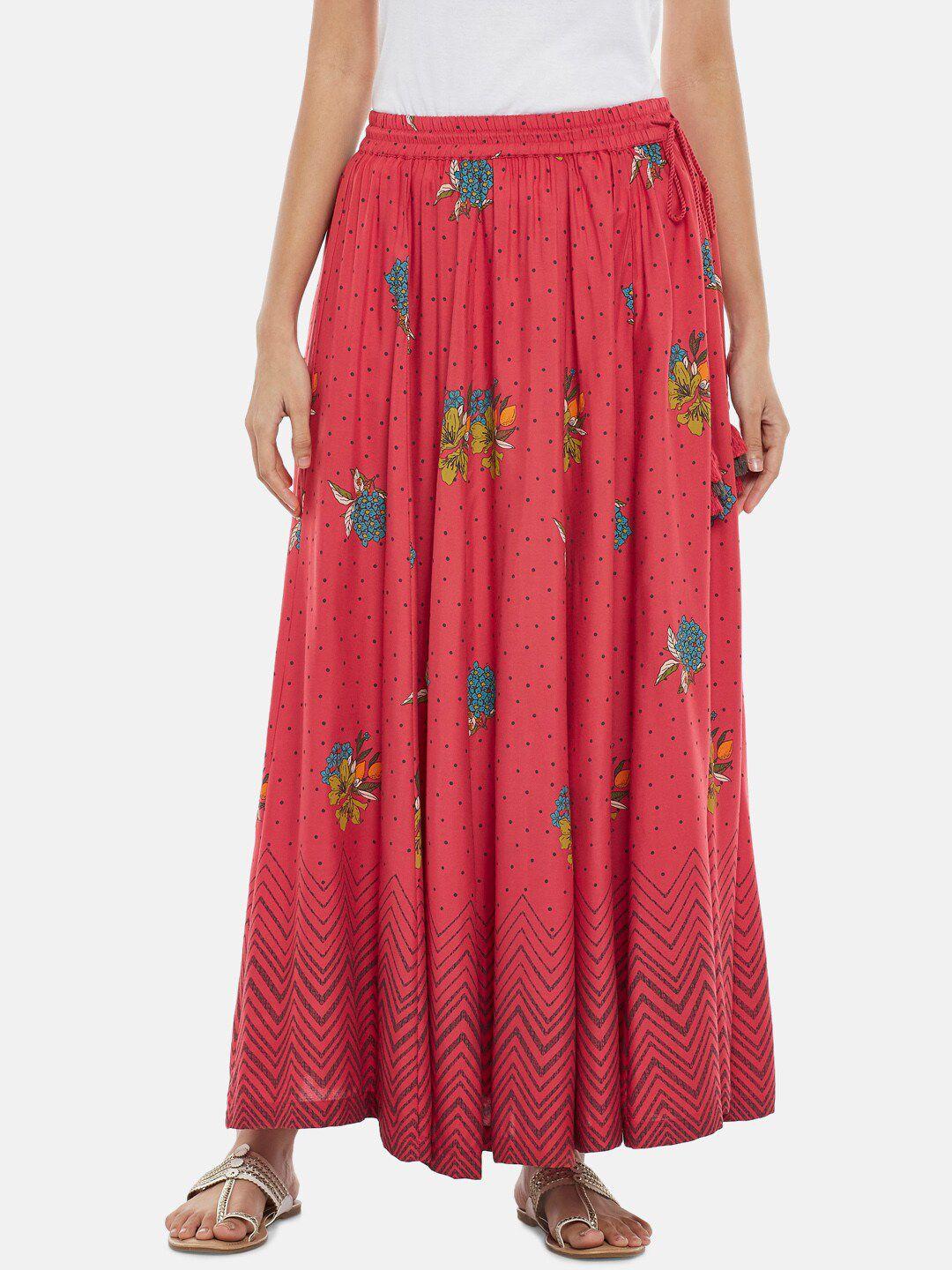 akkriti by pantaloons women pink printed maxi flared skirts