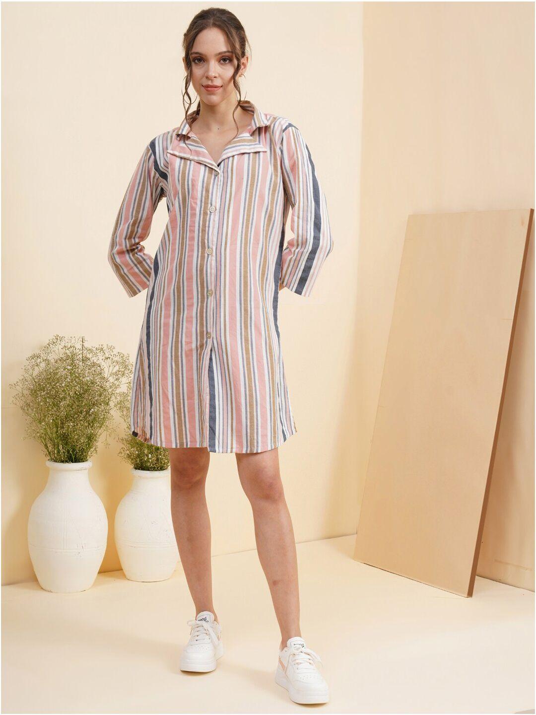 enzeo women white striped shirt dress