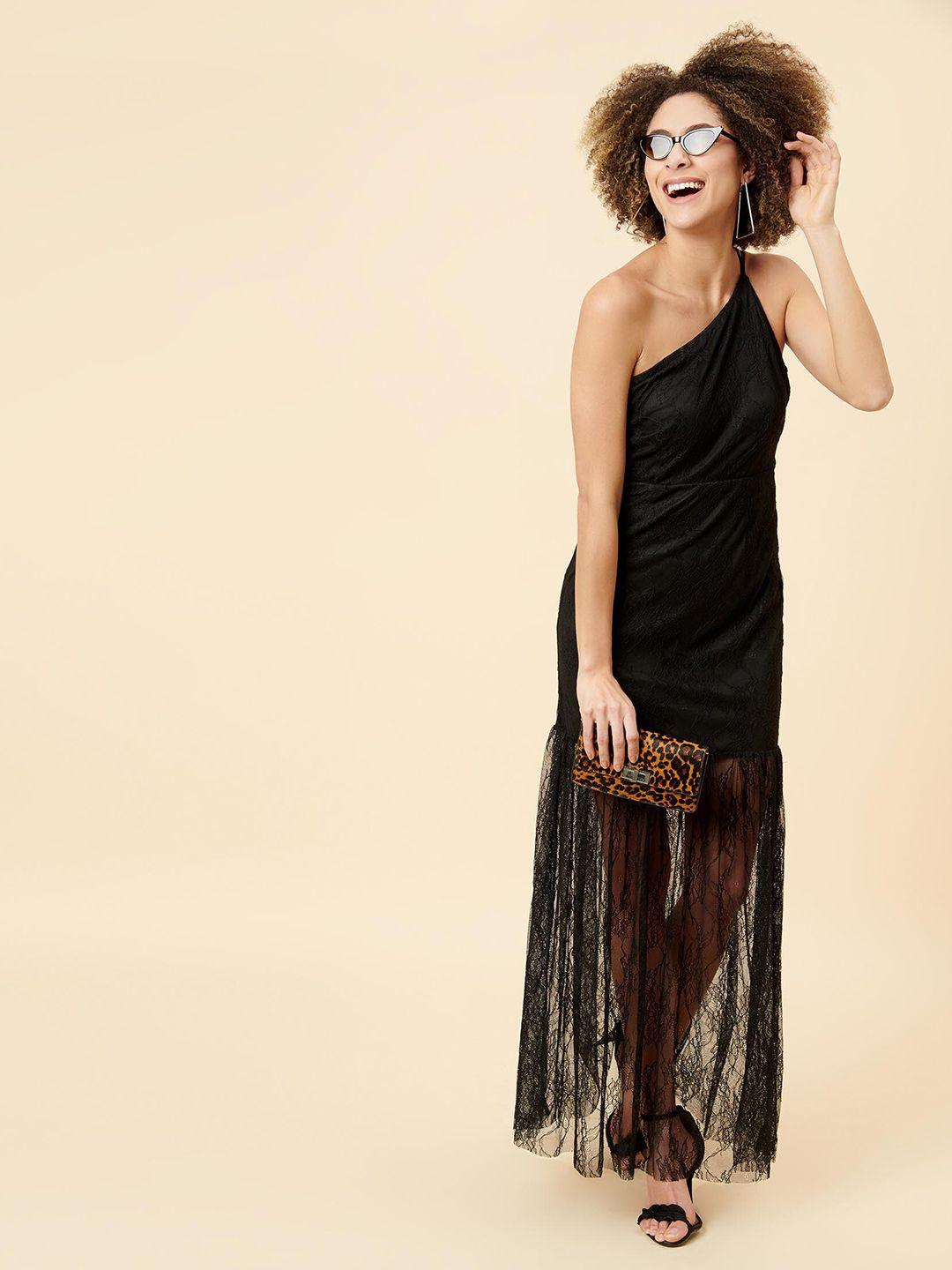 enzeo black one shoulder maxi dress