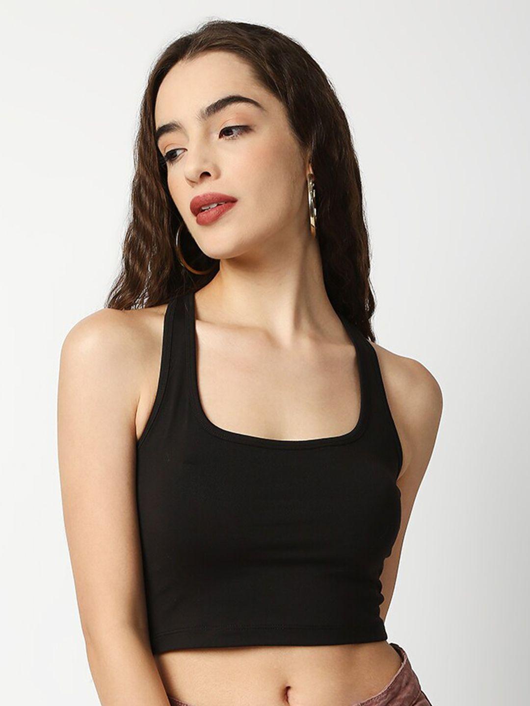 disrupt black halter neck crop top